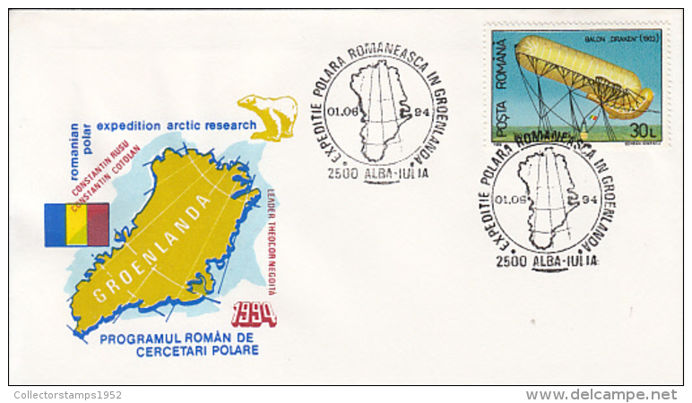 D7790- THEODOR NEGOITA FIRST ARCTIC EXPEDITION, GREENLAND, SPECIAL COVER, 1994, ROMANIA - Arktis Expeditionen