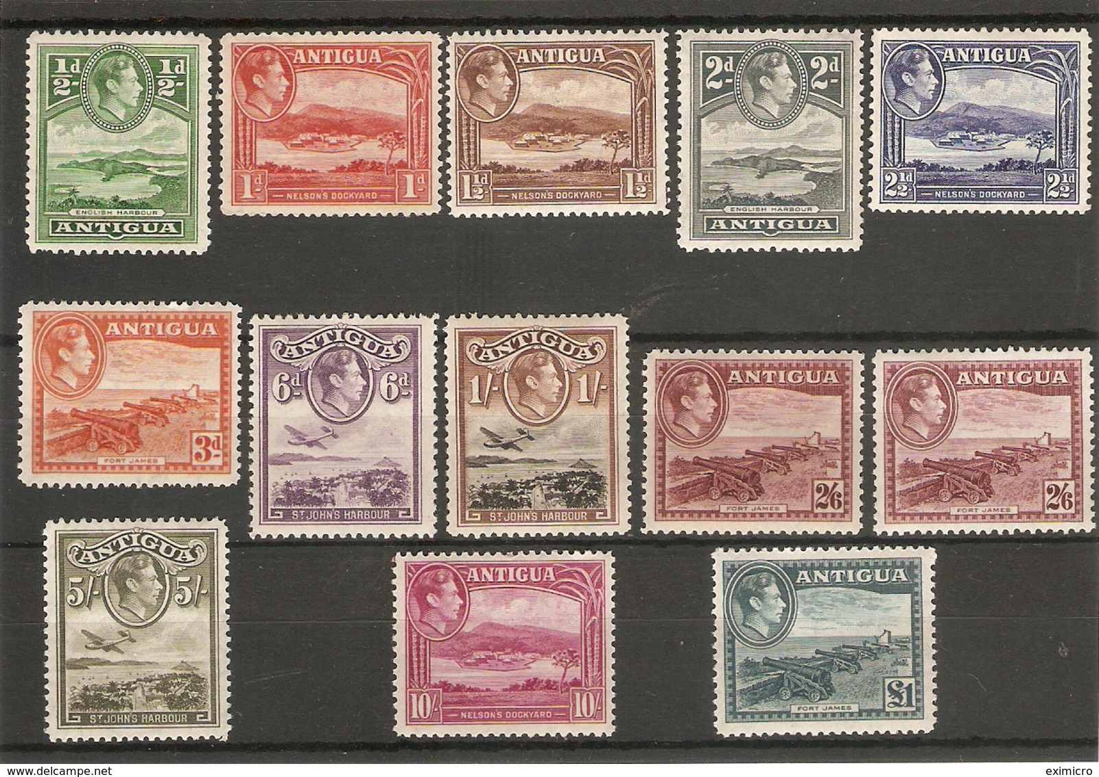 ANTIGUA 1938 - 1951 SET OF 13 STAMPS INC. BOTH 2/6 BROWN-PURPLE And 2/6 MAROON (SG 106, 106a) UM/LMM - 1858-1960 Crown Colony