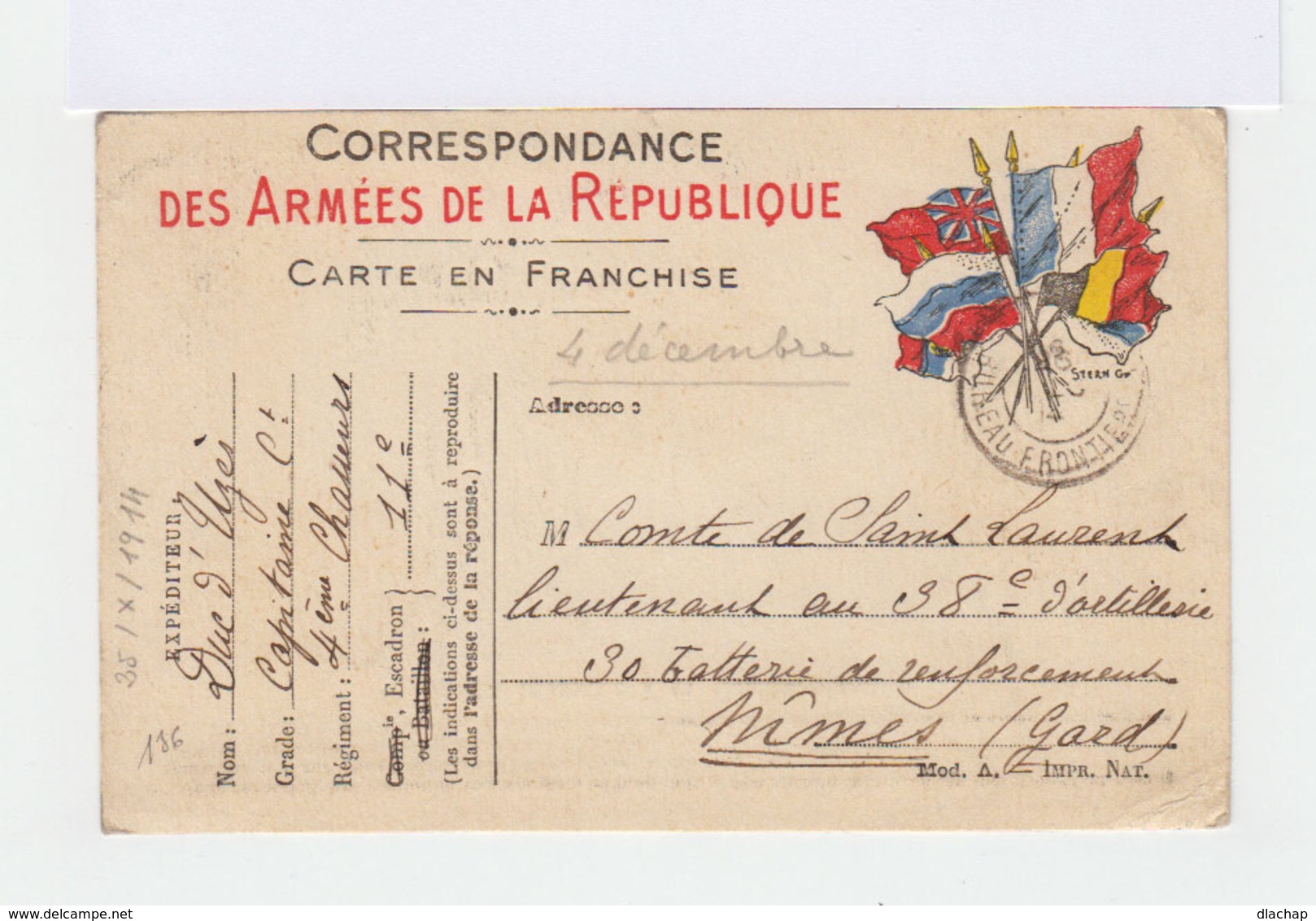 Carte En Franchise  Correspondance Des Armées De La République. 1914. (558) - Lettres & Documents