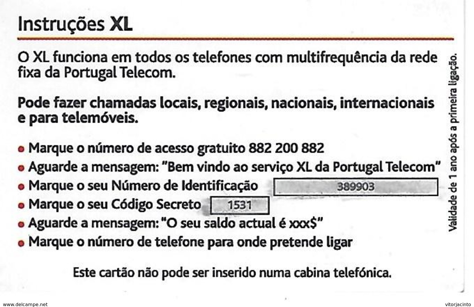 XL PT 1500 Prepaid Phonecard - Portugal - Portugal