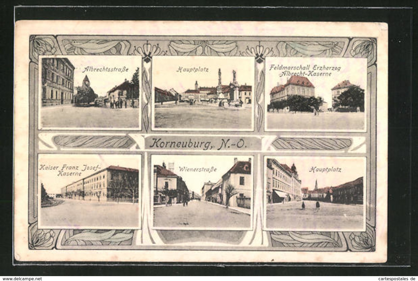 AK Korneuburg, Albrechtsstrasse, Hauptplatz, Feldmarschall Erzherzog Albrecht-Kaserne, Wienerstrasse - Autres & Non Classés