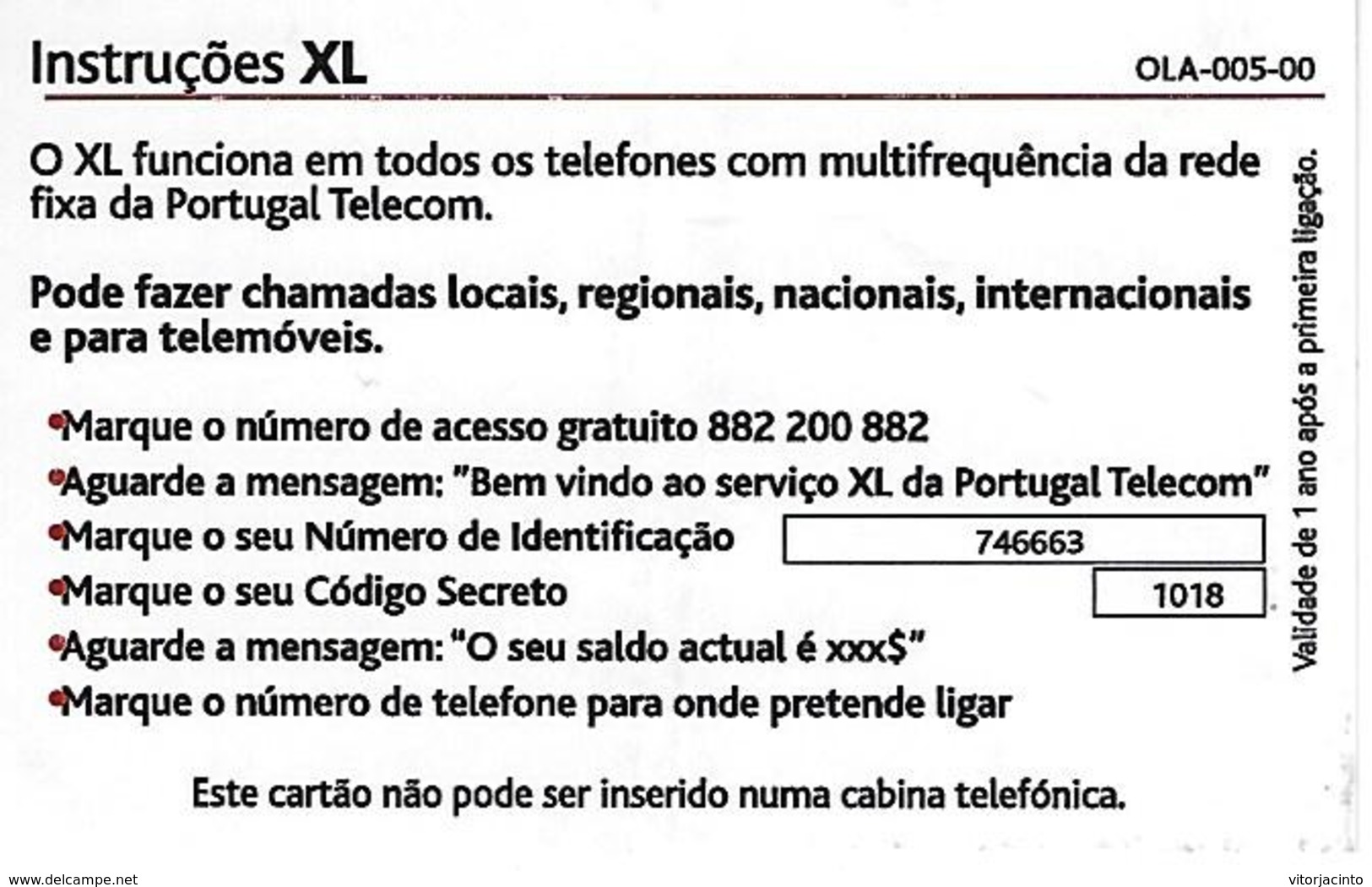 OLÁ XL PT 750 Prepaid Phonecard - Portugal - Portugal