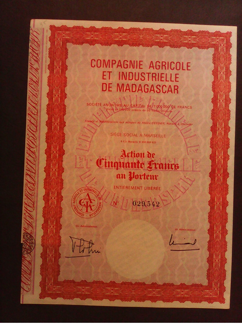 1 Cie Agricole Madagascar (Annulé) - Autres & Non Classés