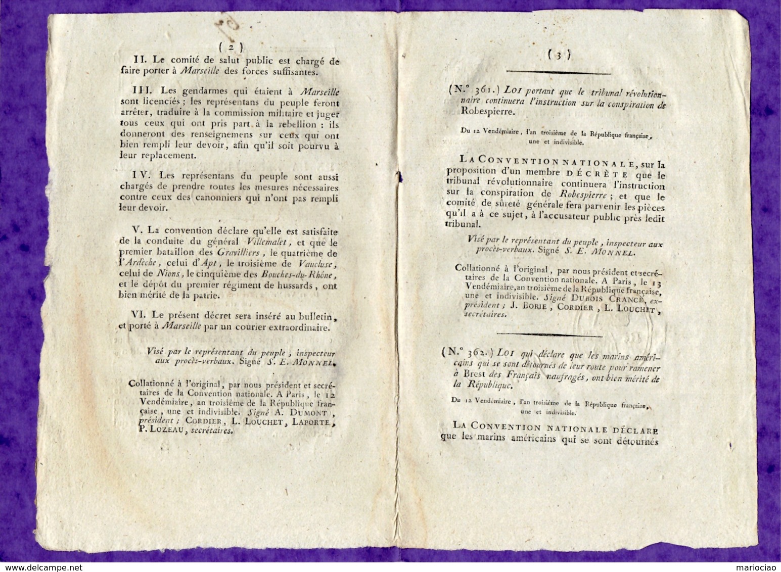 D-FR Révolution 1794 Troubles à Marseille -Tribunal Sur La Conspiration De ROBESPIERRE - Documents Historiques