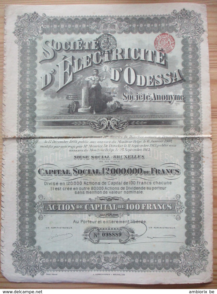 Société D'électricité D'Odessa - Action De Capital De 100 F - Russie