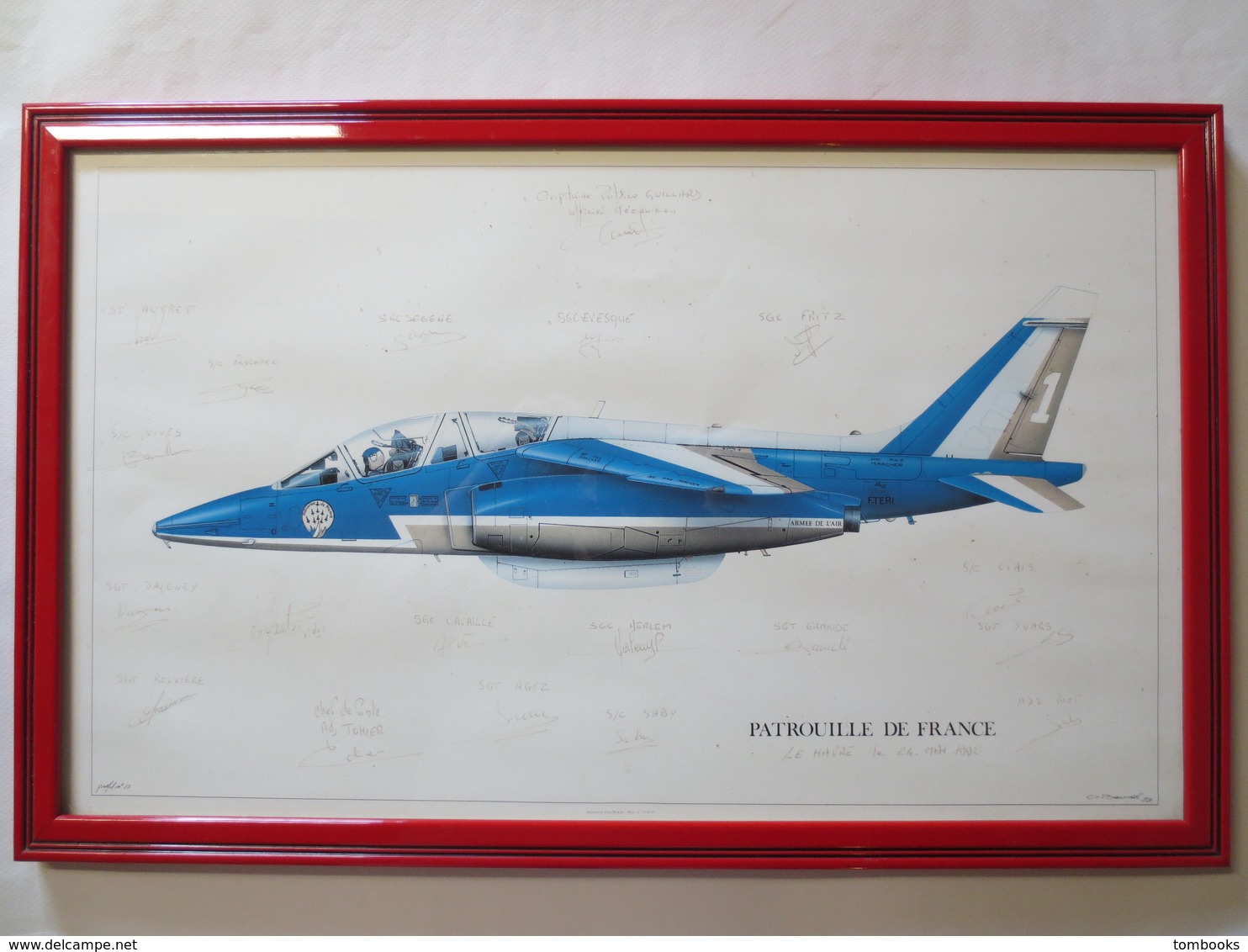 Patrouille De France - Lithographie Alpha Jet - Profil - Dédicacé - Meeting - 24 Mai 1990 - Le Havre - G. Beernard - Ill - Aviación