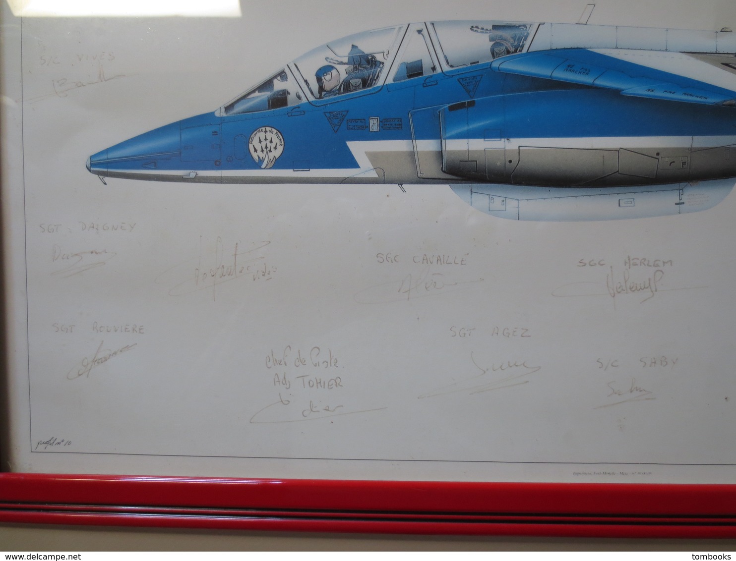 Patrouille de France - lithographie Alpha Jet - Profil - Dédicacé - Meeting - 24 Mai 1990 - Le Havre - G. Beernard - ill