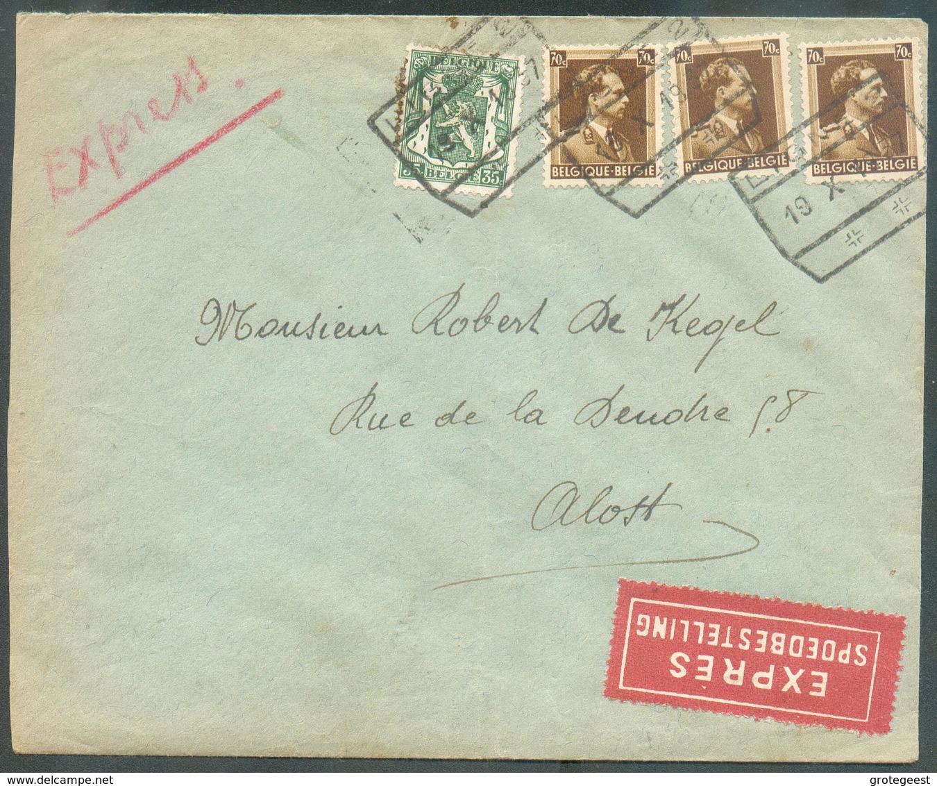 Affr; LEOPOLD III Sur Lettre Exprès Cachet Ferroviaire LIGNE 2 Du 19-X-1937 Vers Alost - 12871 - 1934-1935 Leopold III.