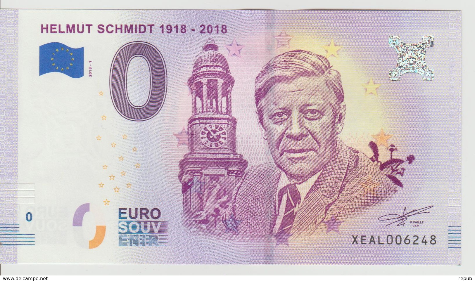 Billet Touristique 0 Euro Souvenir Allemagne Helmut Schmidt 1918-2018 2018-1 N°XEAL006248 - Essais Privés / Non-officiels