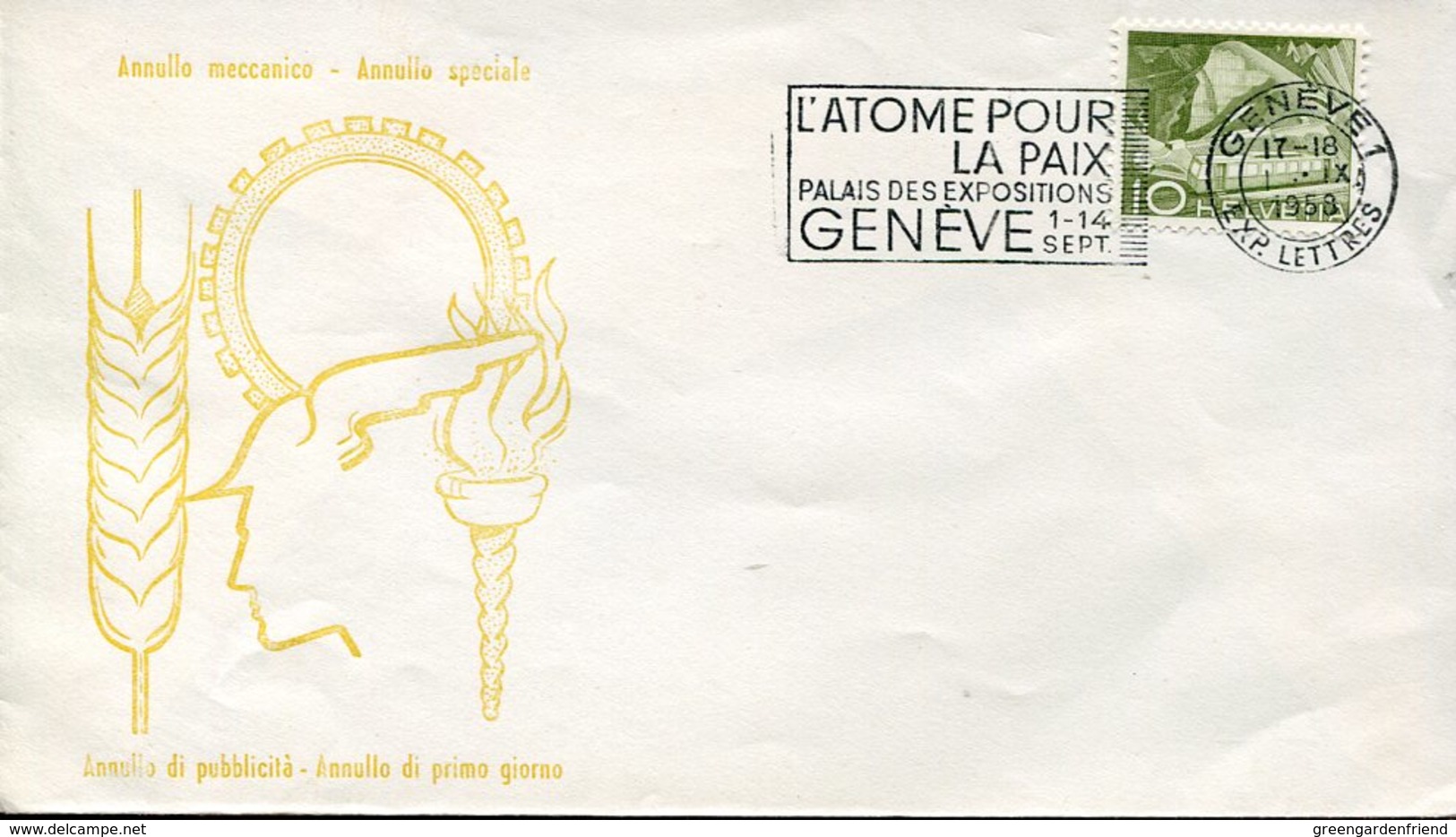 35555 Switzerland, Special Postmark Geneve 1958 Atome Pour La Paix Exposition 1958 Geneva - Atomo