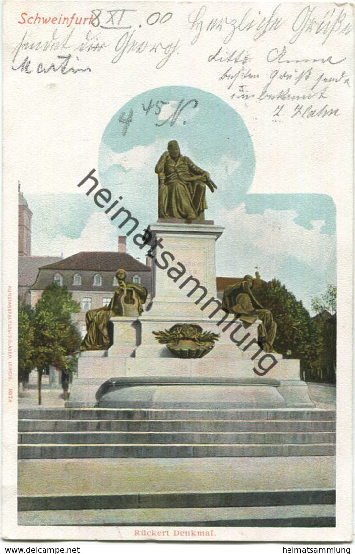 Schweinfurt - Rückert-Denkmal - Verlag Louis Glaser Leipzig Gel. 1900 - Schweinfurt