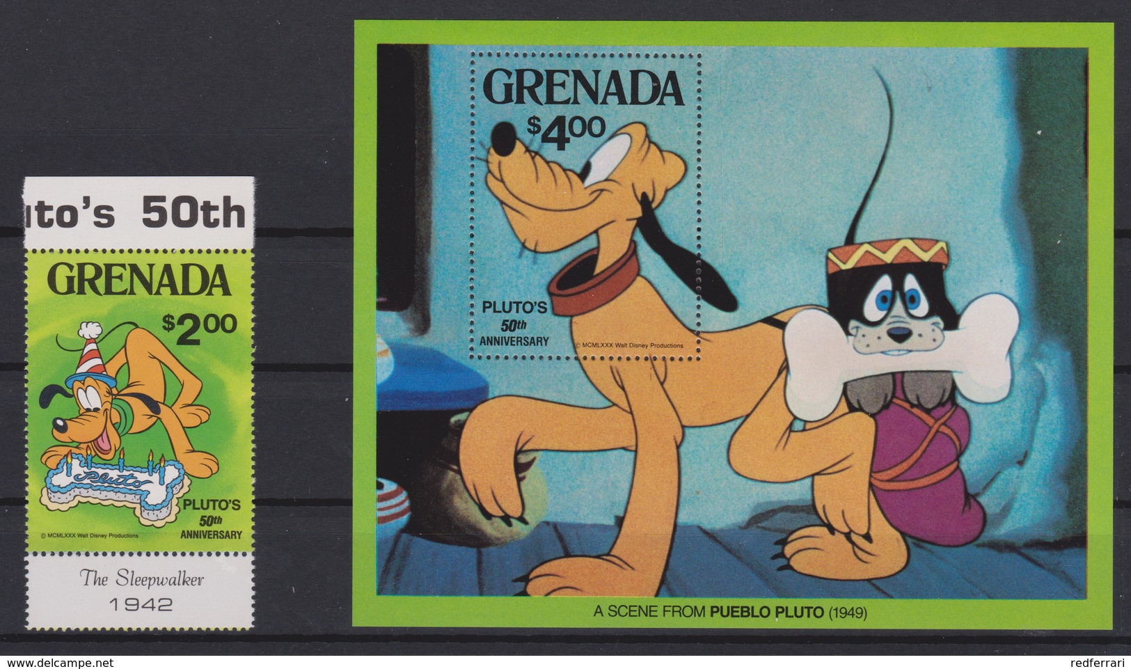 2258  Walt Disney   GRENADA  ( PLUTO'S  Th Anniversary ) A Scene From Pueblo Pluto (1949) - Disney