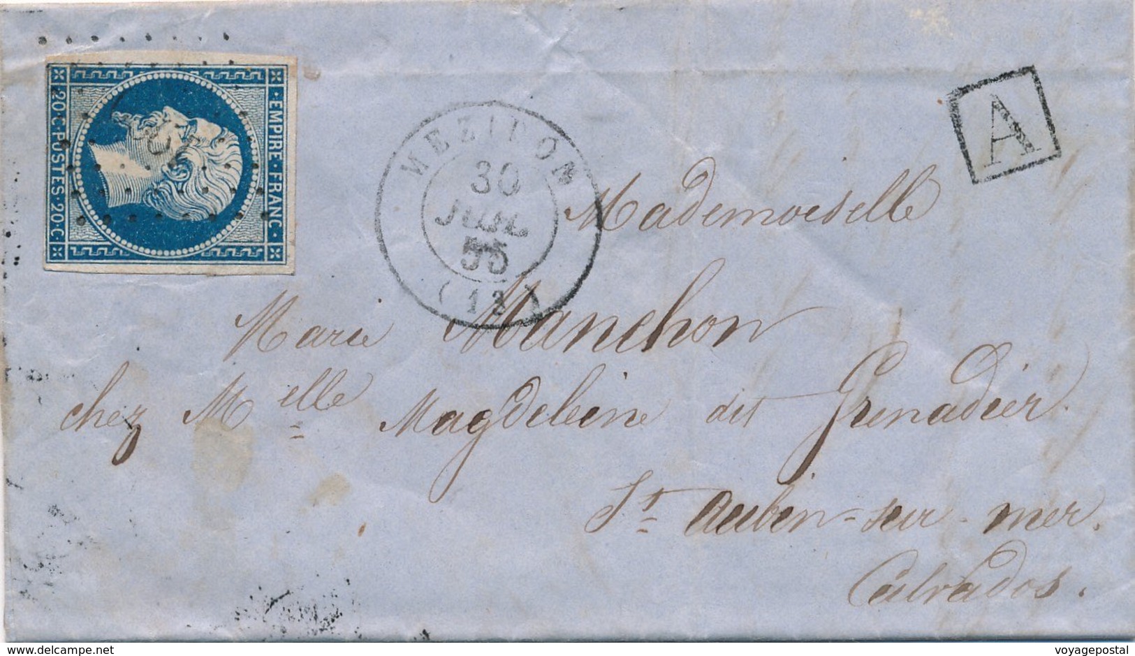 Lettre N°14 + Boite Facteur A CaD Mezidon Calvados - 1849-1876: Classic Period