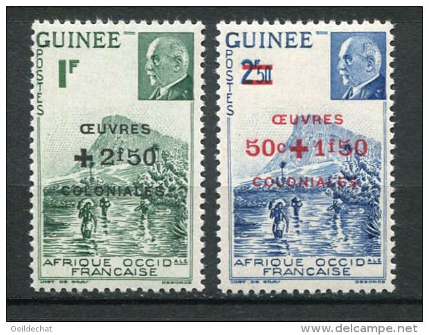 7651   GUINEE  N°  185/6**  Timbres De 1941 Surchargés OEUVRES COLONIALES   1944    TTB - Nuevos