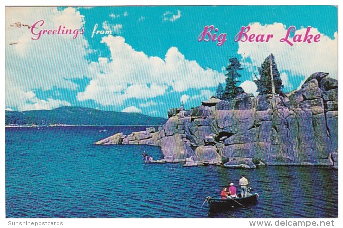 California San Bernardino Mountains Greetings From Big Bear Lake Fishing Scene 1970 - San Bernardino