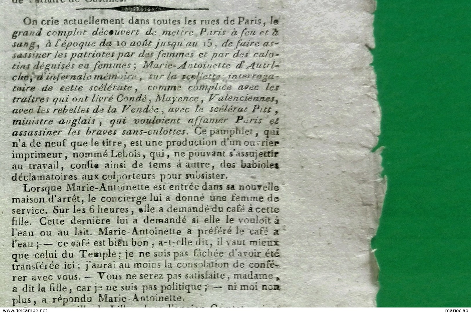 D-FR Révolution 1793 Marie-Antoinette Chronique De Sa Captivité Courrier Universel - Documents Historiques