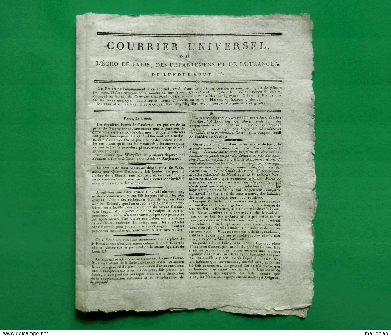 D-FR Révolution 1793 Marie-Antoinette Chronique De Sa Captivité Courrier Universel - Historical Documents