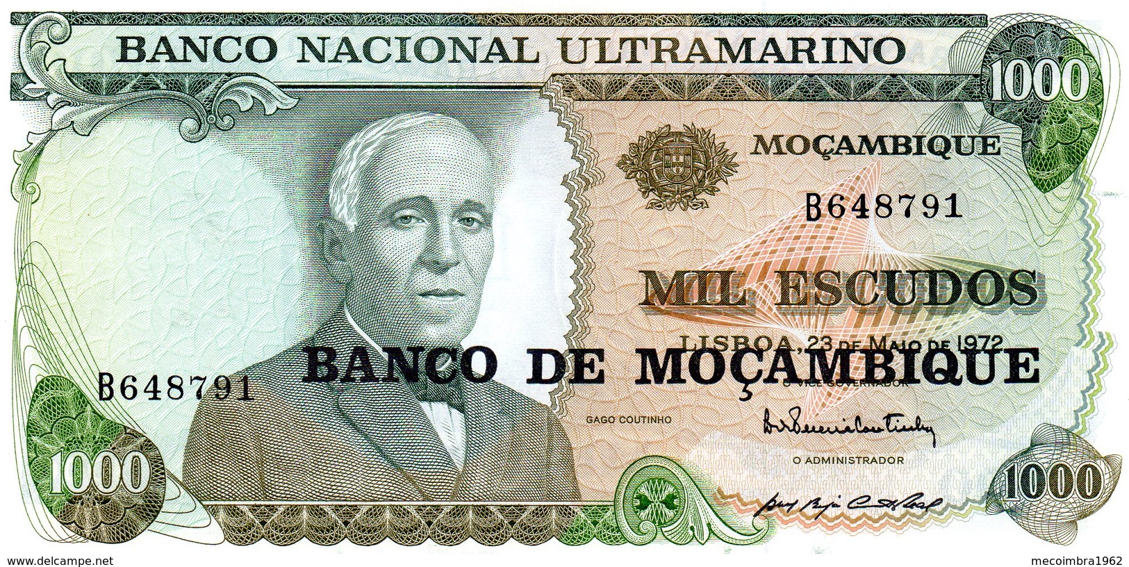 Moçambique> Belhete  De 1000 Escudos 1972 Banco Nacional Ultramarino-Moçambique - Mozambique