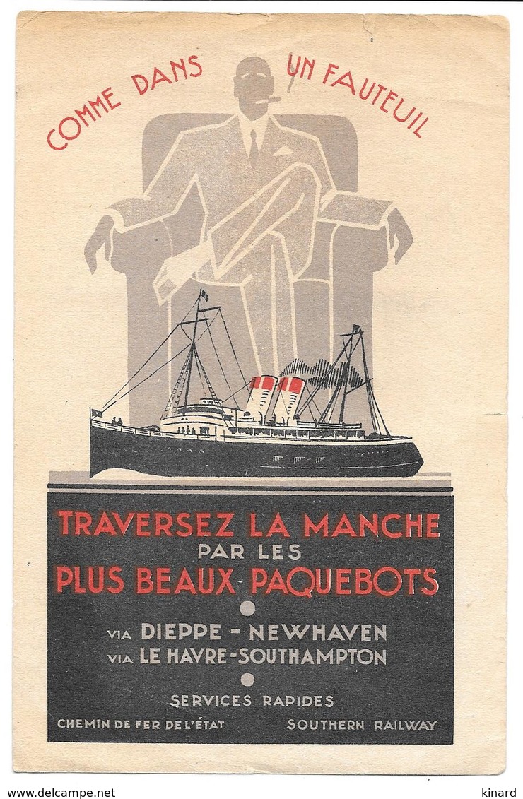 TRAVERSEZ LA MANCHE PAR LES PLUS BEAUX PAQUEBOTS.. DIEPPE - NEWHAVEN...  LE HAVRE -SOUTHAMPTON. - Advertising