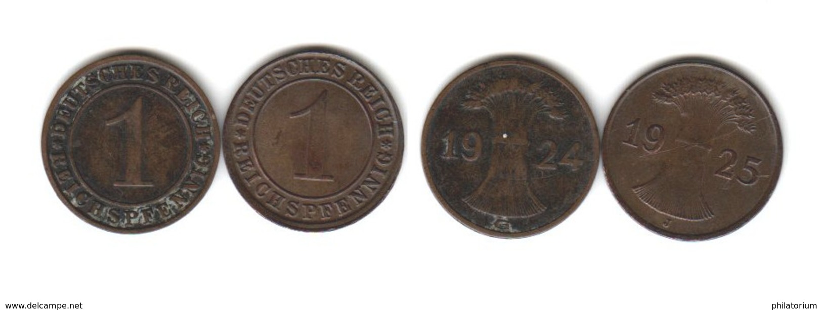 Allemagne  1 Reichspfennig  1924 G + 1925 J  Deutsches Reich - 1 Rentenpfennig & 1 Reichspfennig