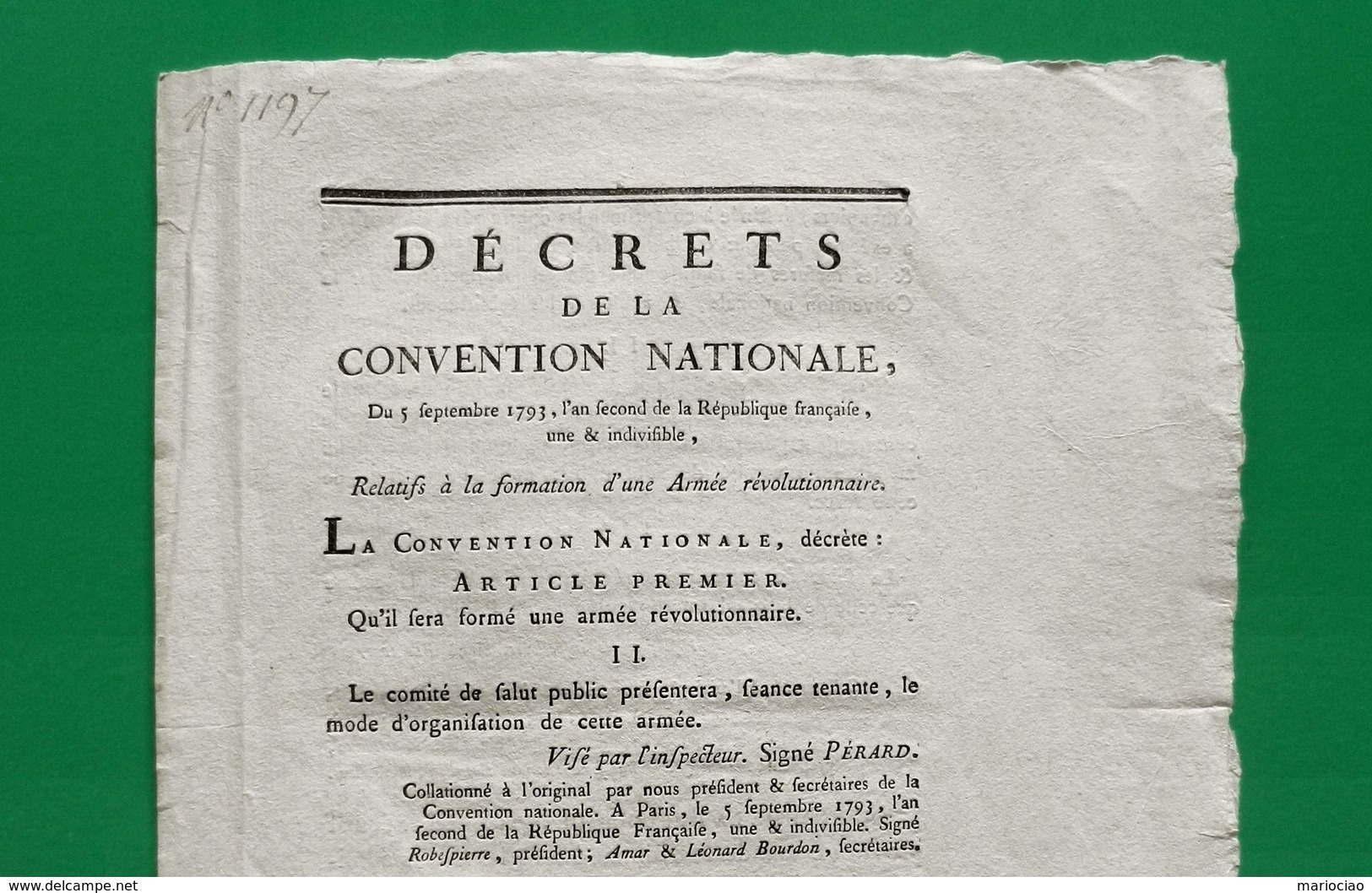 D-FR Révolution 1793 ROBESPIERRE Formation D'une Armée Révolutionnaire - Historical Documents