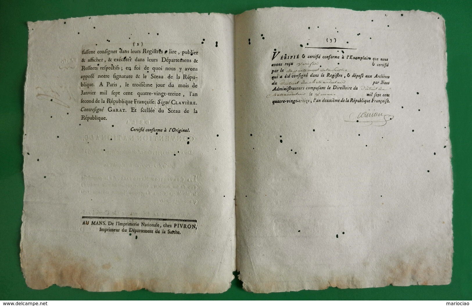 D-FR Révolution 1793 Décret De La Convention Nationale Relatif à L'ére De La République - Documenti Storici