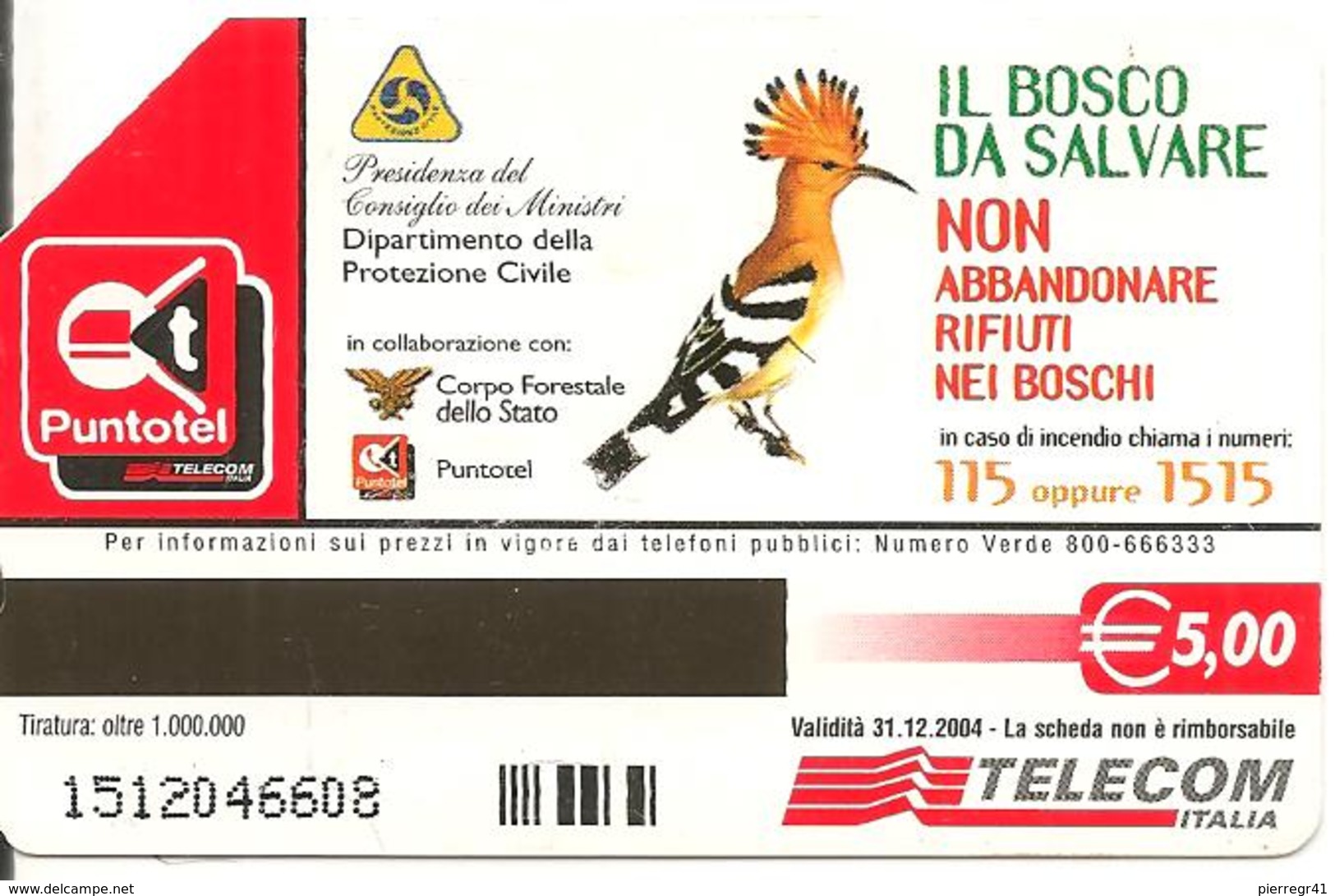 CARTE-ITALIE-MAGNETIQUE-5€-BOSCO/Sauvegarde Animaux-TBE - Sperlingsvögel & Singvögel