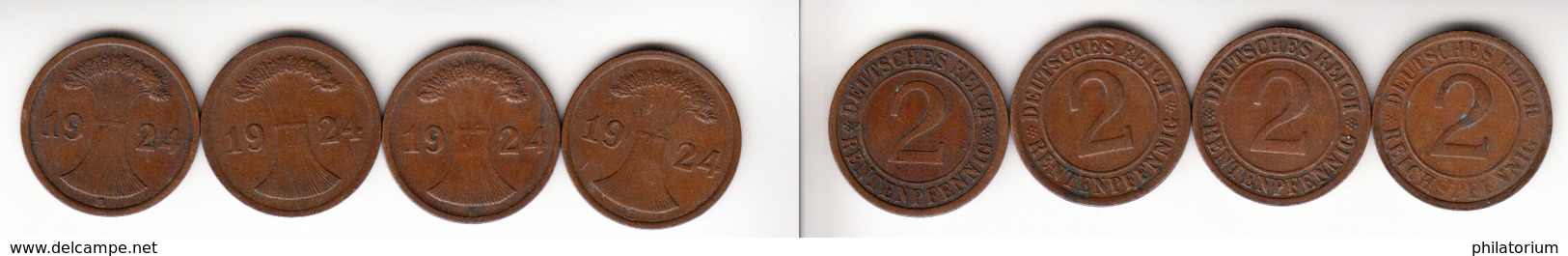 Allemagne  2 Rentenpfennig  1924 A ; E ; F ; G ;  Deutsches Reich - 2 Rentenpfennig & 2 Reichspfennig