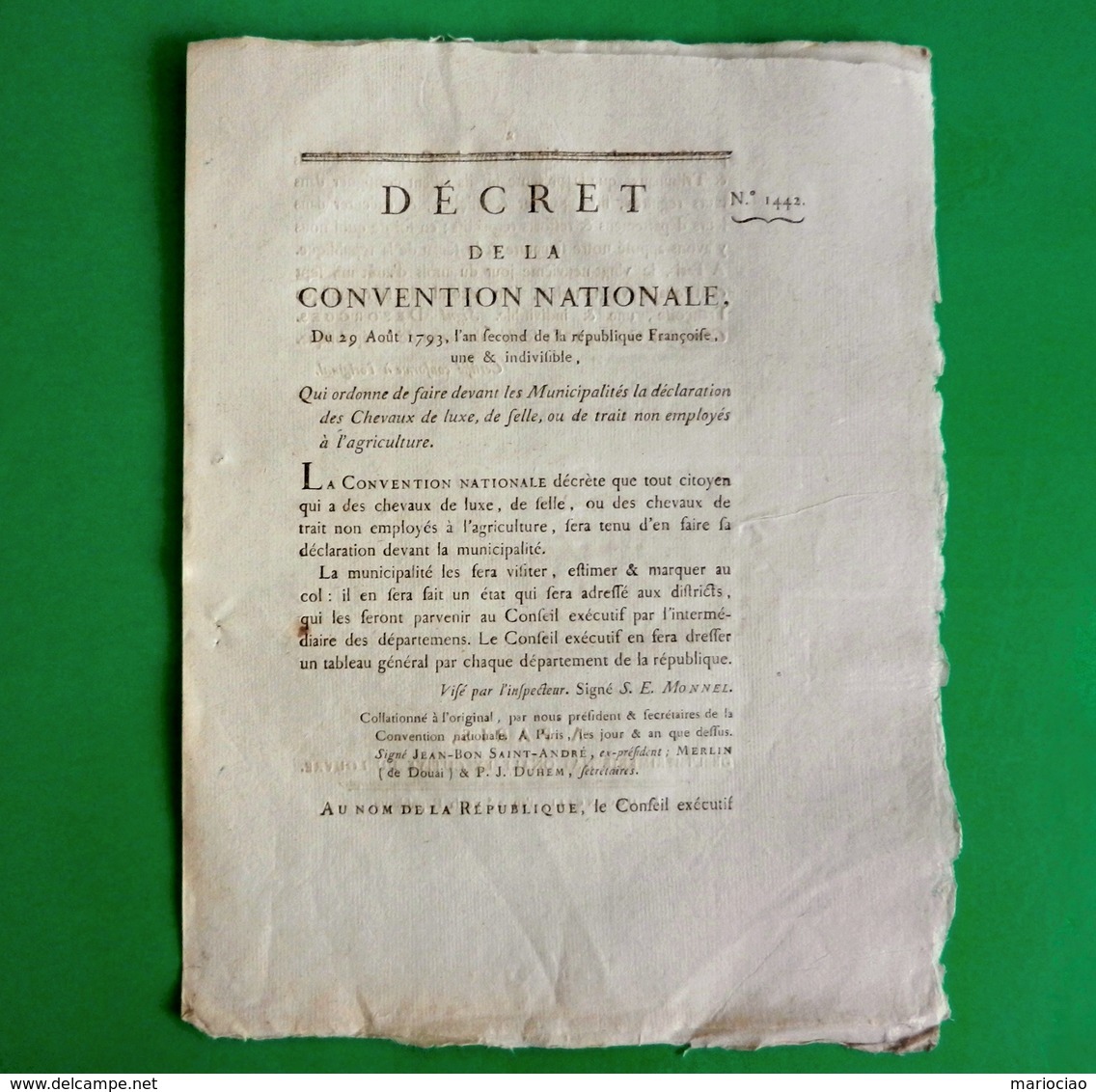D-FR Révolution 1793 Chevaux De Luxe, De Selle, Ou De Trait Non Employés à L'agriculture - Documents Historiques