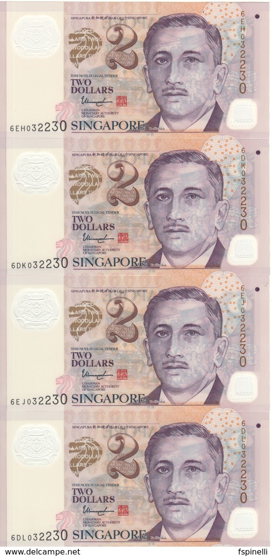 SINGAPORE  8 X 2 $ Notes With Identical Serial Nr. But Different Letter Code (scarce)  2 Stars At Back UNC - Singapour