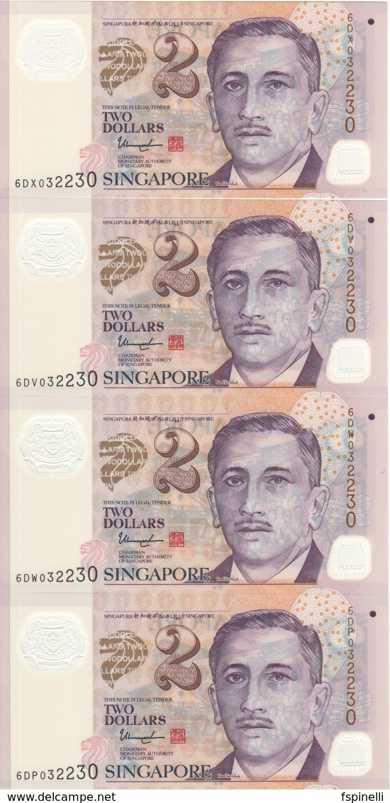 SINGAPORE  8 X 2 $ Notes With Identical Serial Nr. But Different Letter Code (scarce)  2 Stars At Back UNC - Singapur