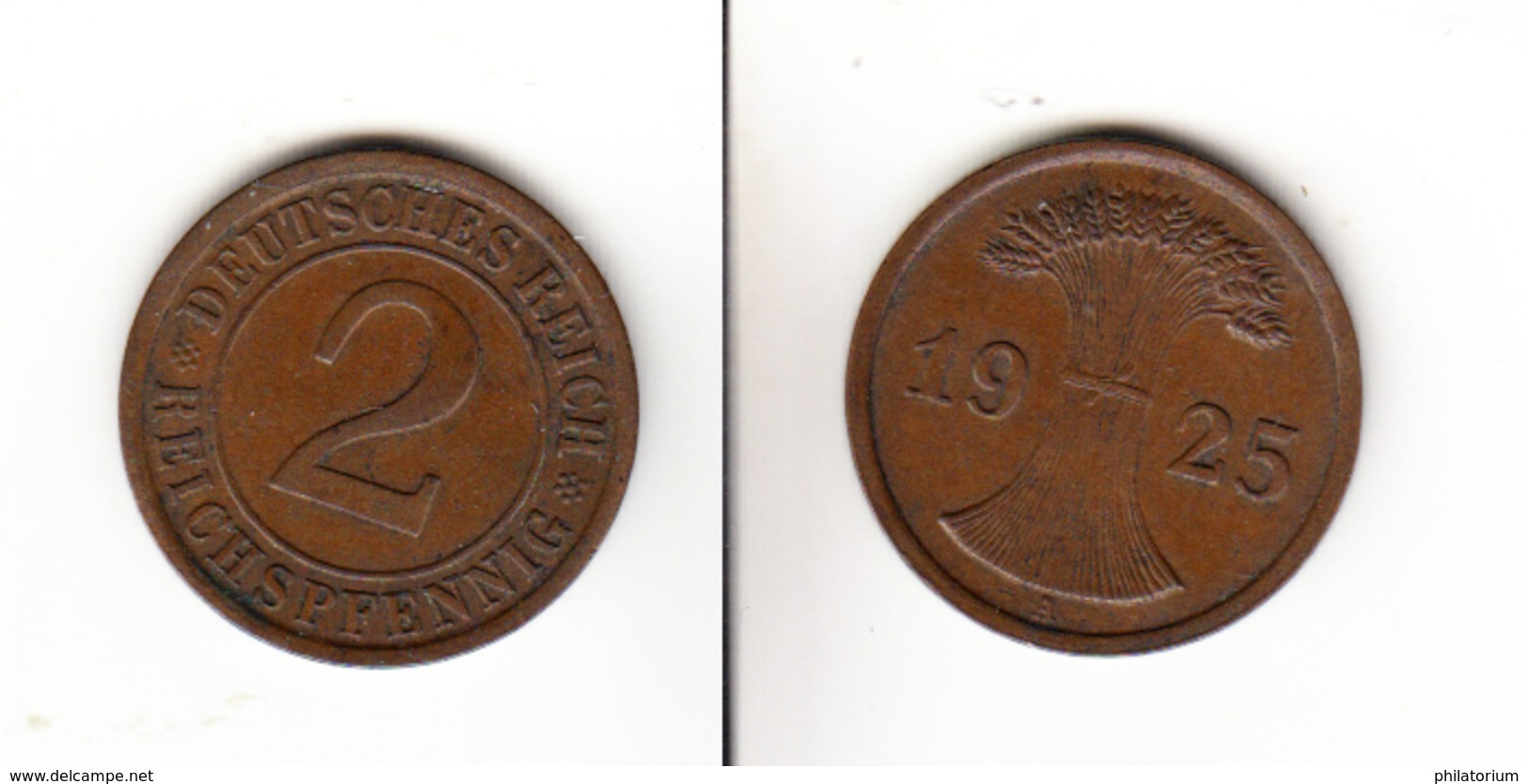 Allemagne  2 Rentenpfennig  1925 A   Deutsches Reich - 2 Rentenpfennig & 2 Reichspfennig