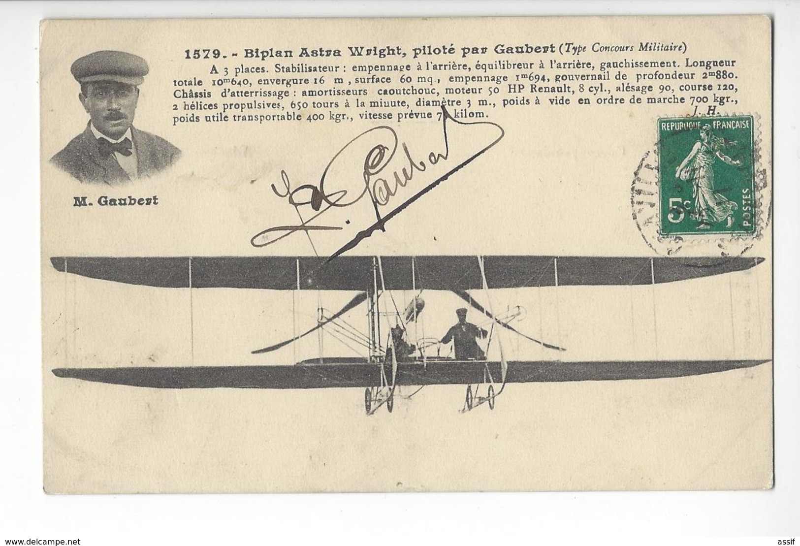 LOUIS GAUBERT (1879 - 1959) AUTOGRAPHE ORIGINAL AUTOGRAPH AVIATION AVIATEUR /FREE SHIPPING REGISTERED - Aviateurs