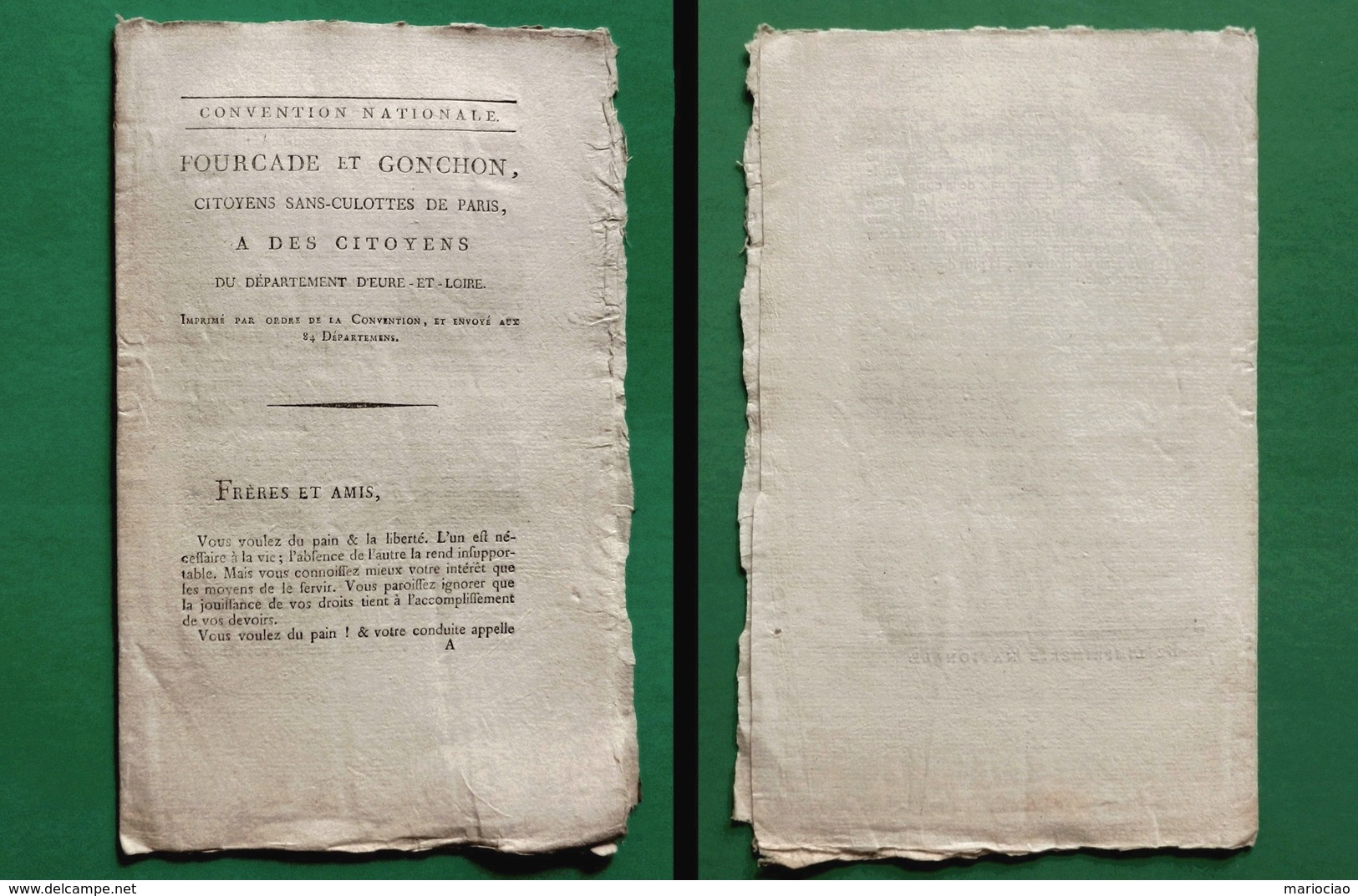 D-FR Révolution 1792 Fourcade Et Gonchon, Citoyens Sans-Culottes De Paris - Historical Documents
