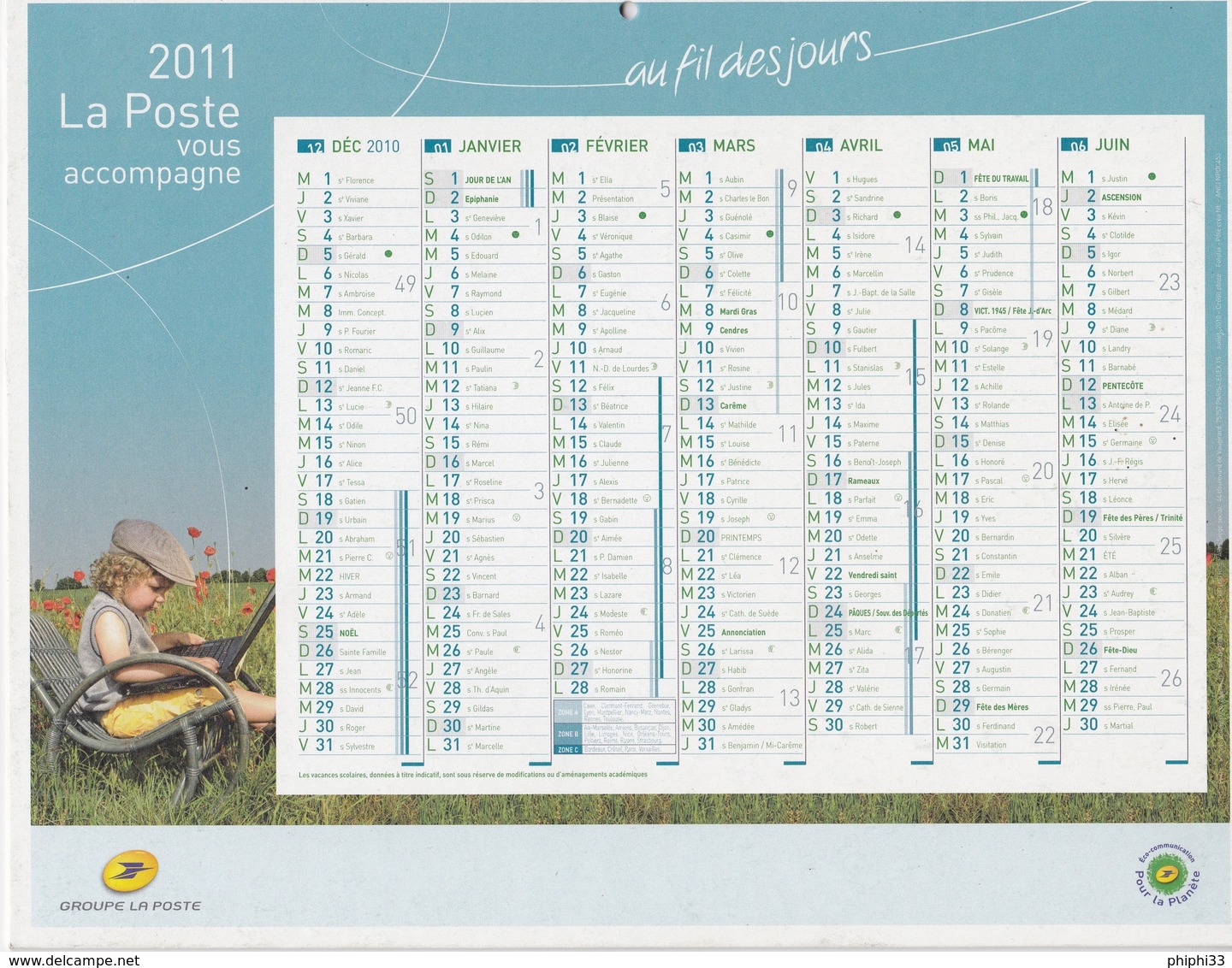 CALENDRIER INTERNE LA POSTE 2011 - Formato Grande : 2001-...