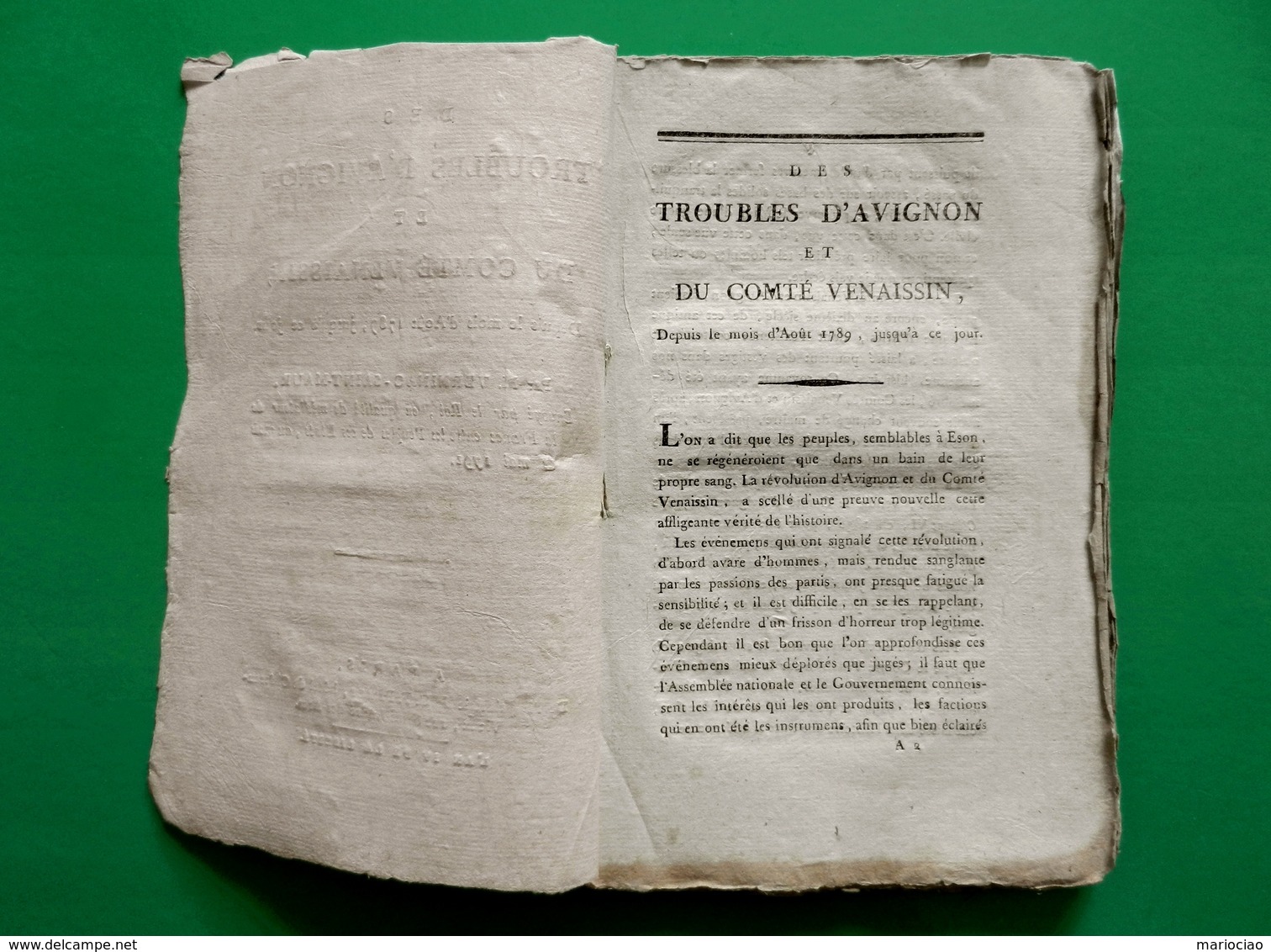 D-FR Révolution 1792 Des Troubles D'Avignon Et Du Comté Venaissin CARPENTRAS - Historical Documents