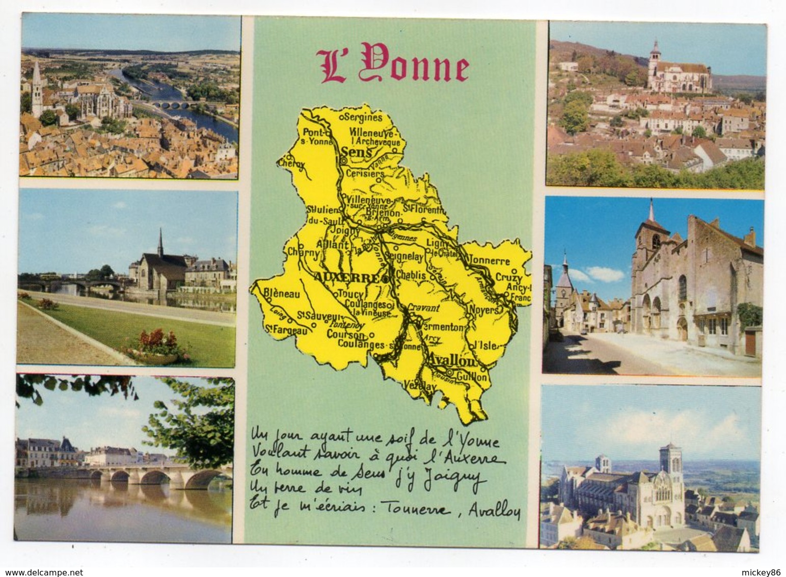 L' YONNE -- 1980--carte Géographique -Multivues (Auxerre,Tonnerre,Sens,Avallon,Joigny,Vezelay) - Autres & Non Classés