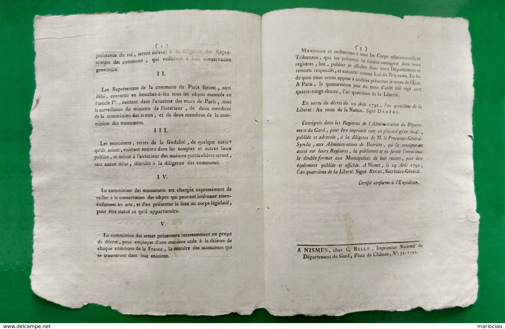 D-FR Révolution 1792 DANTON Convertir En Bouches-à-feu Tous Les Objets énoncés… - Historical Documents