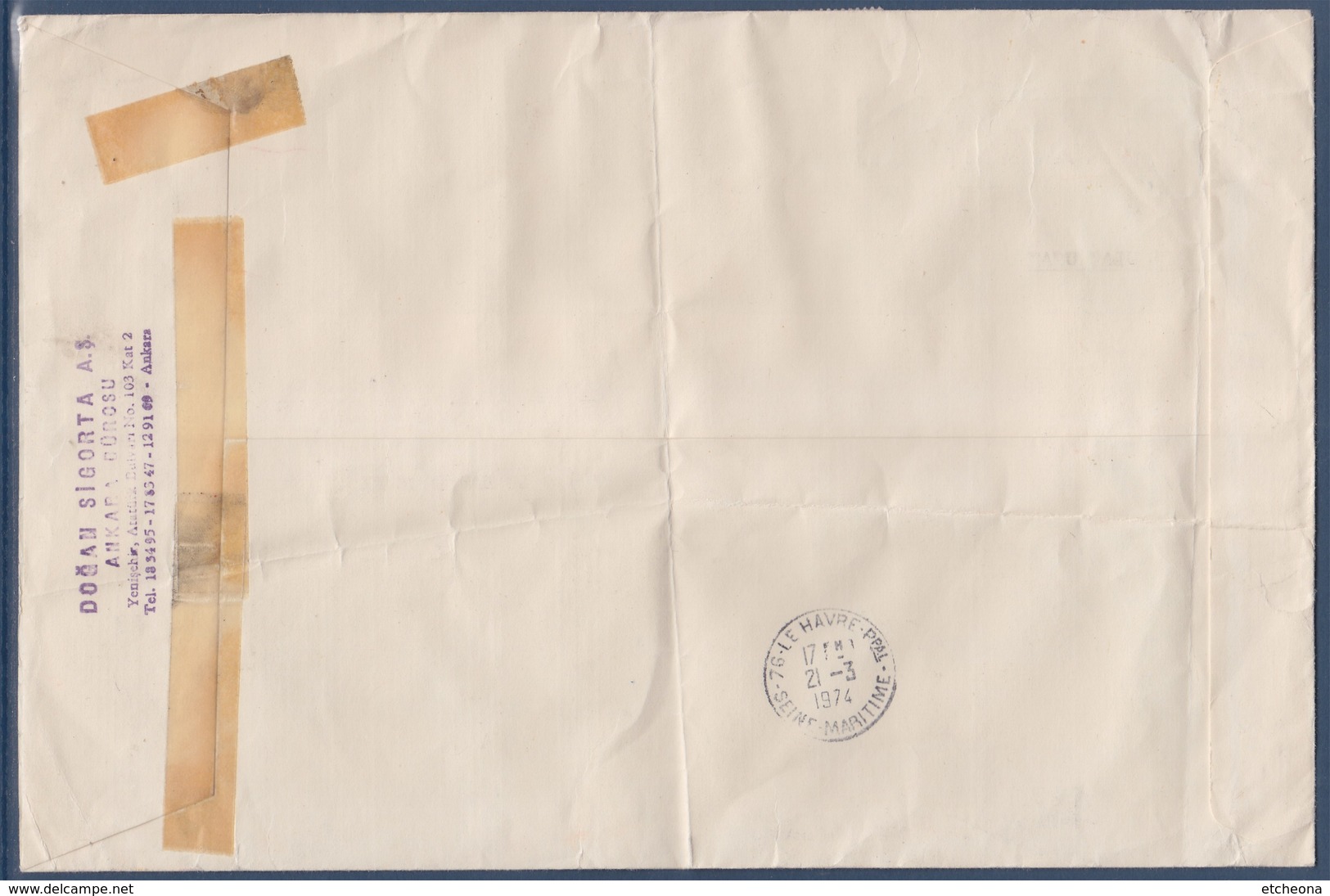 Enveloppe Recommandé Kizilay (Turquie) à Le Havre (France) 21 Timbres Le 19.III.74 - Storia Postale