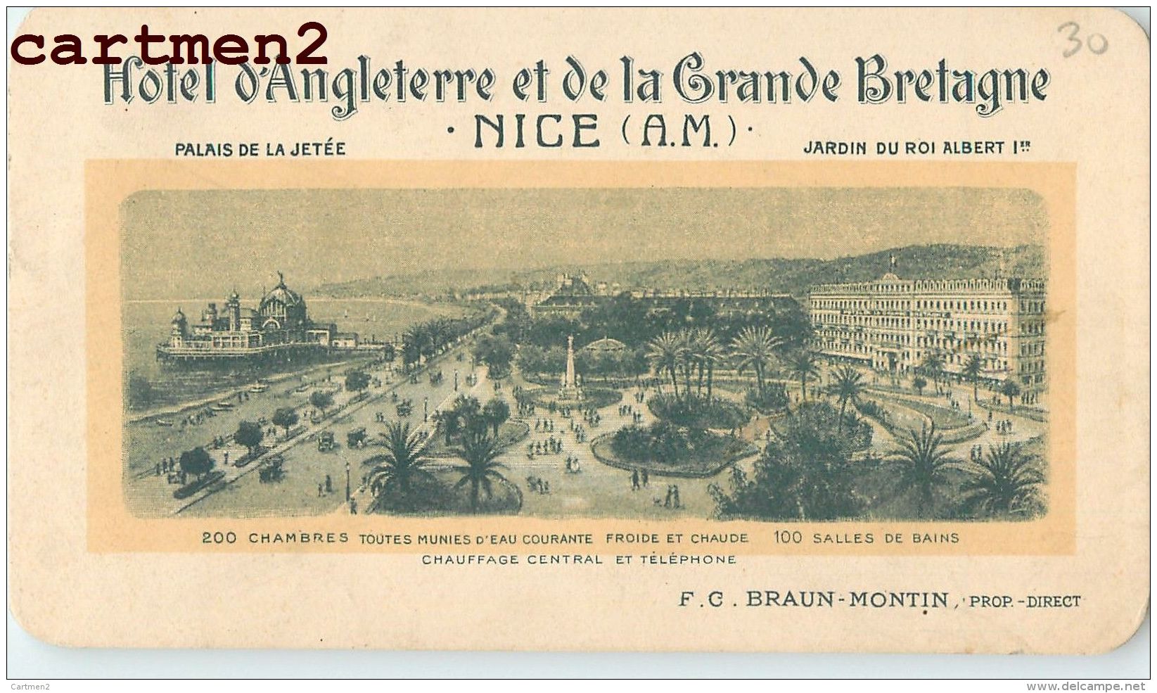 NICE HOTEL D'ANGLETERRE ET DE LA GRANDE BRETAGNE F.C. BRAUN-MONTIN PUBLICITE - Cafés, Hotels, Restaurants