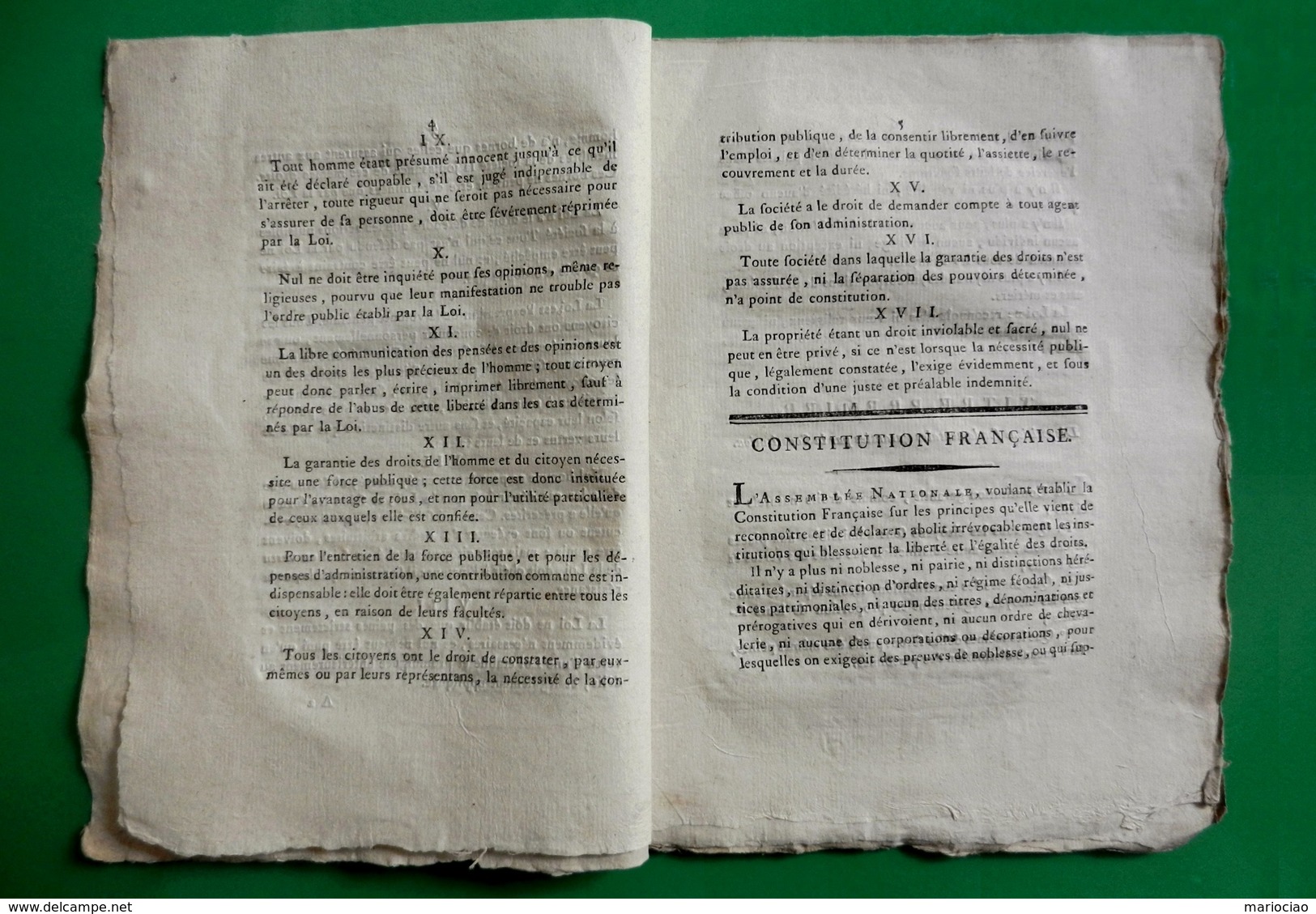 D-FR Révolution 1791 Constitution Française Donnée à Paris Le 14 Septembre 1791 - Documenti Storici