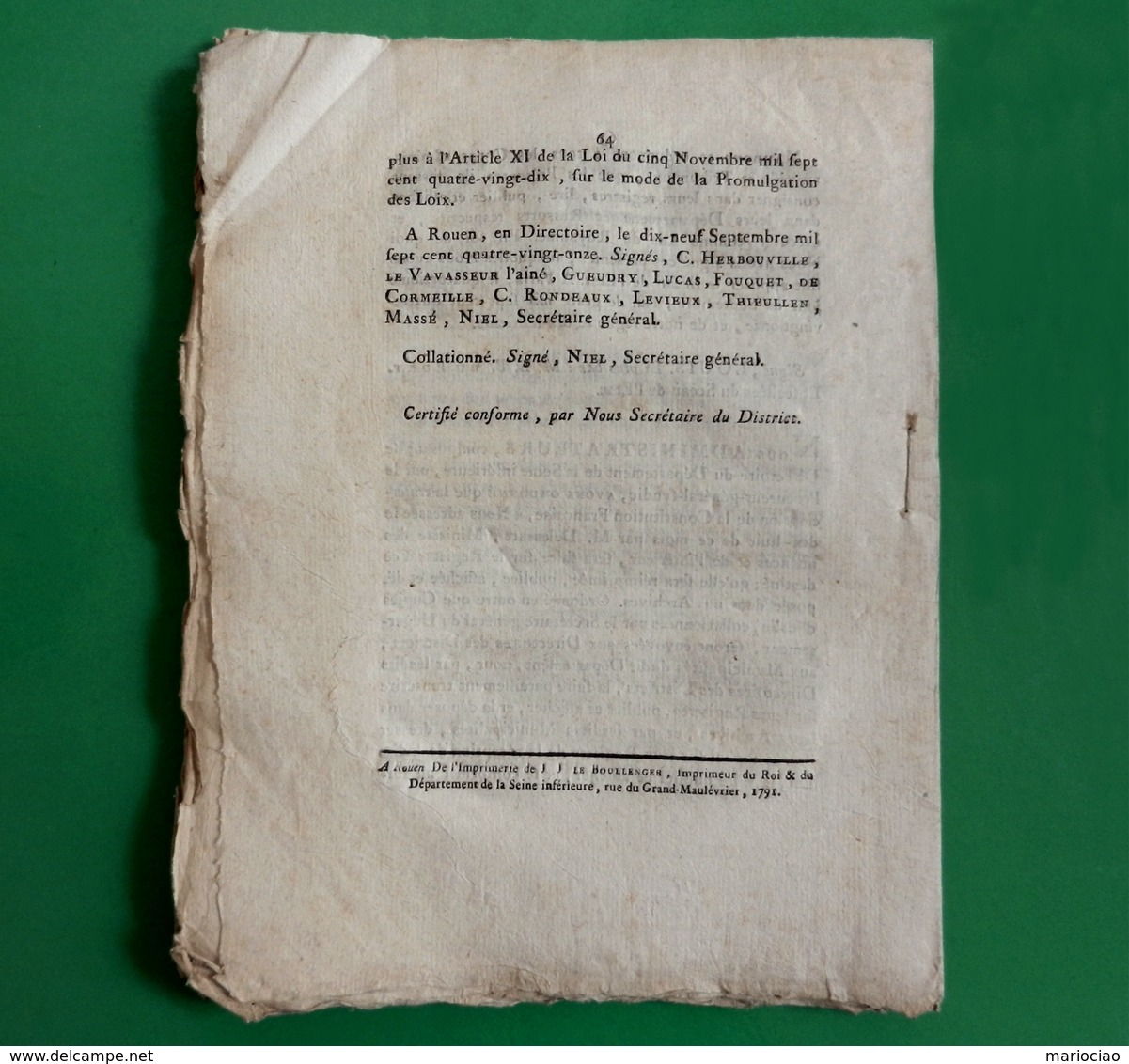 D-FR Révolution 1791 Constitution Française Donnée à Paris Le 14 Septembre 1791 - Documenti Storici