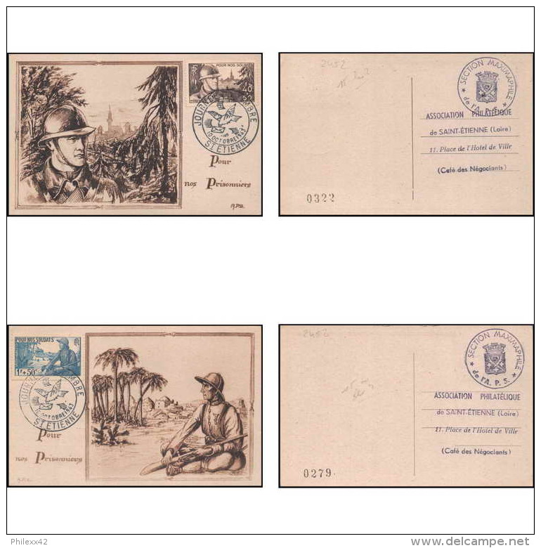 0181/ Carte Maximum (card) France N°451/452 Pour Nos Soldats 10/10/1943 Journée Du Timbre St Etienne - 1940-1949