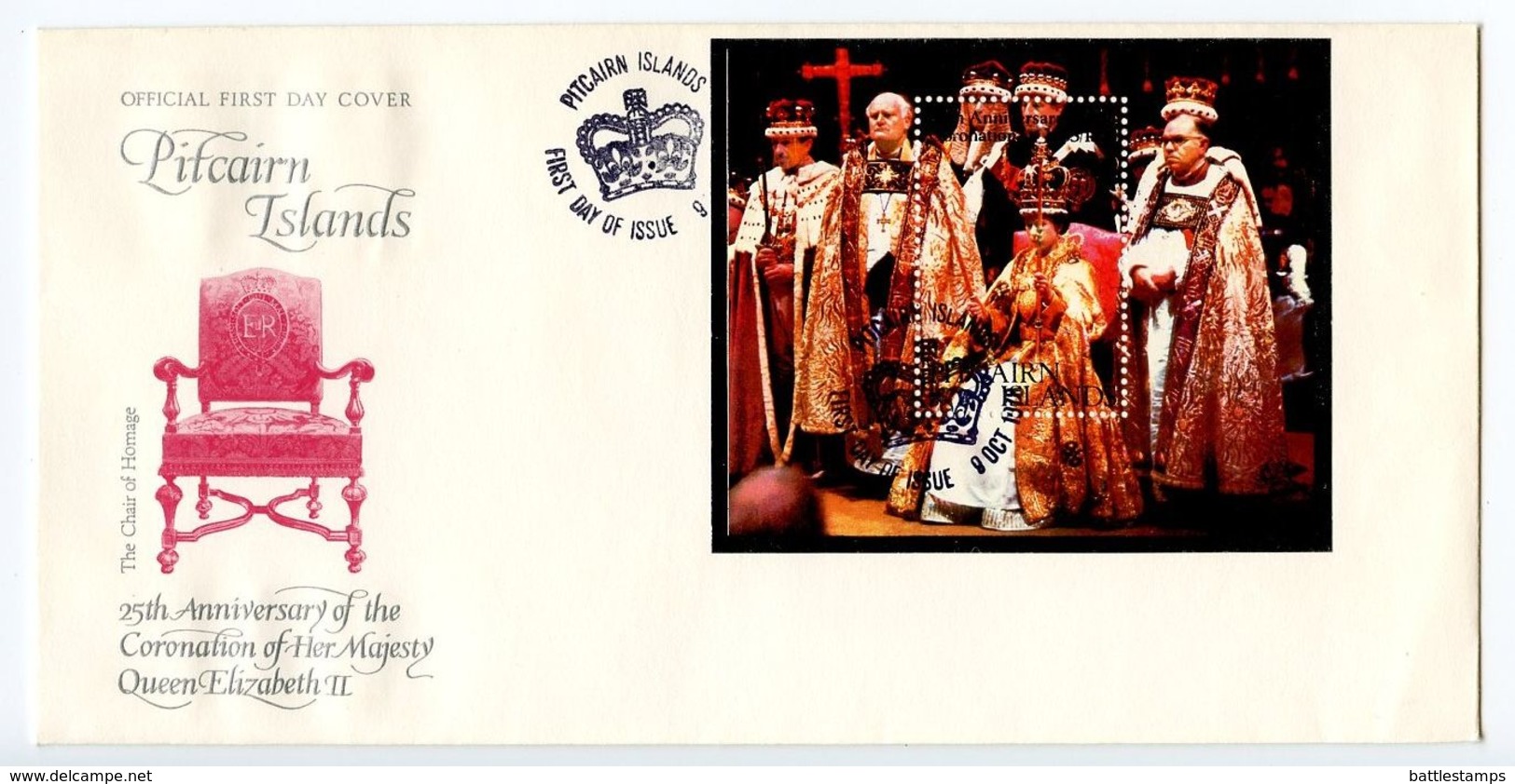 Pitcairn Island 1978 Scott 177 S/S FDC Elizabeth II Coronation 25th Anniversary - Pitcairn