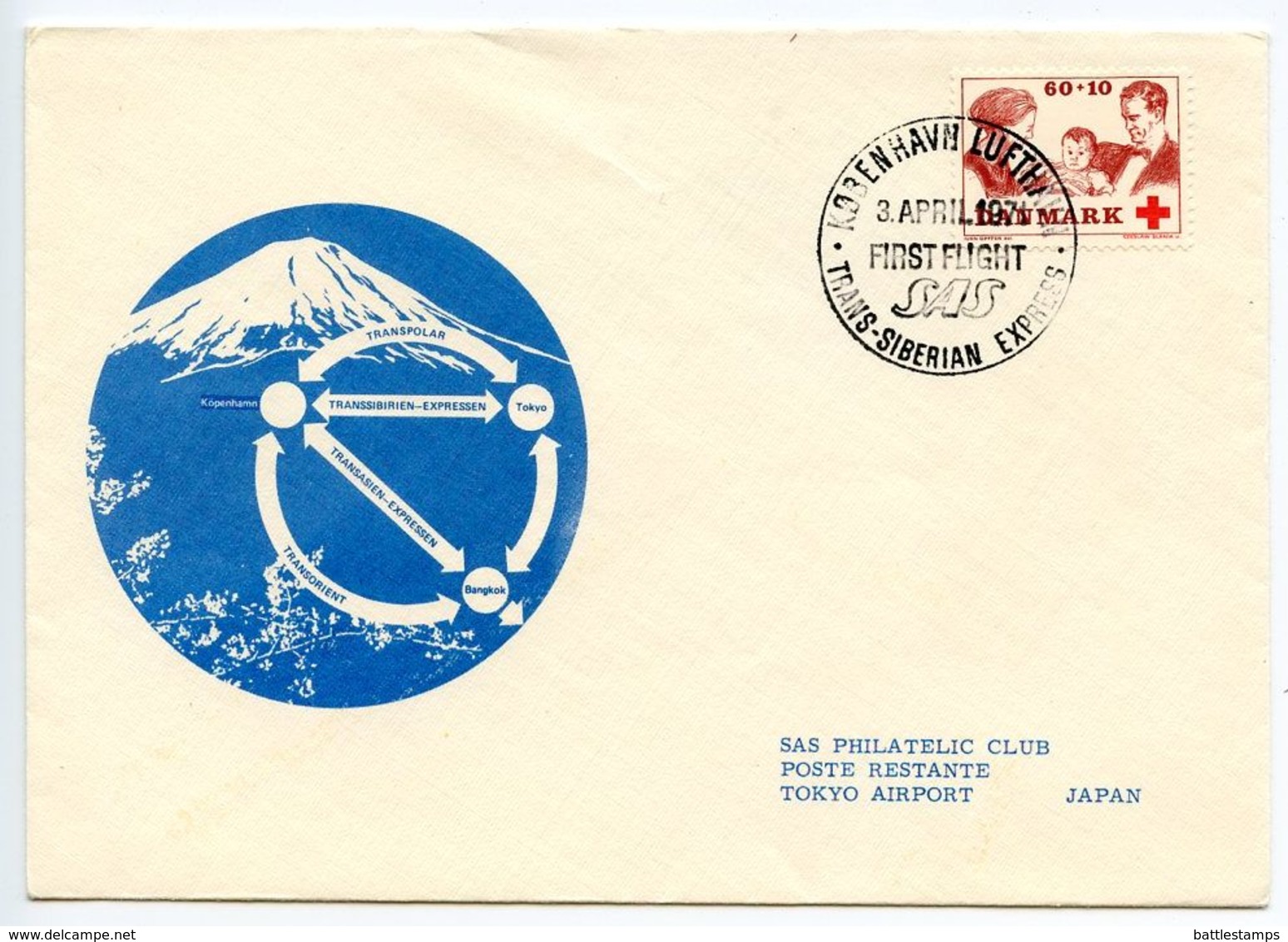 Denmark 1971 SAS 1st Trans-Siberian Flight Cover Copenhagen To Tokyo - Covers & Documents