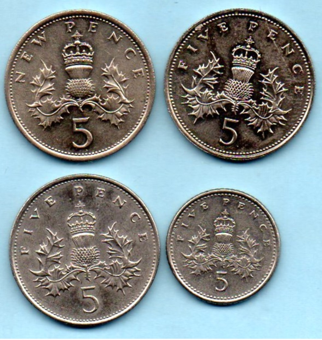(r65) GRANDE BRETAGNE  4 X 5 Pence Dif Effigy  ELIZABETH II - 5 Pence & 5 New Pence