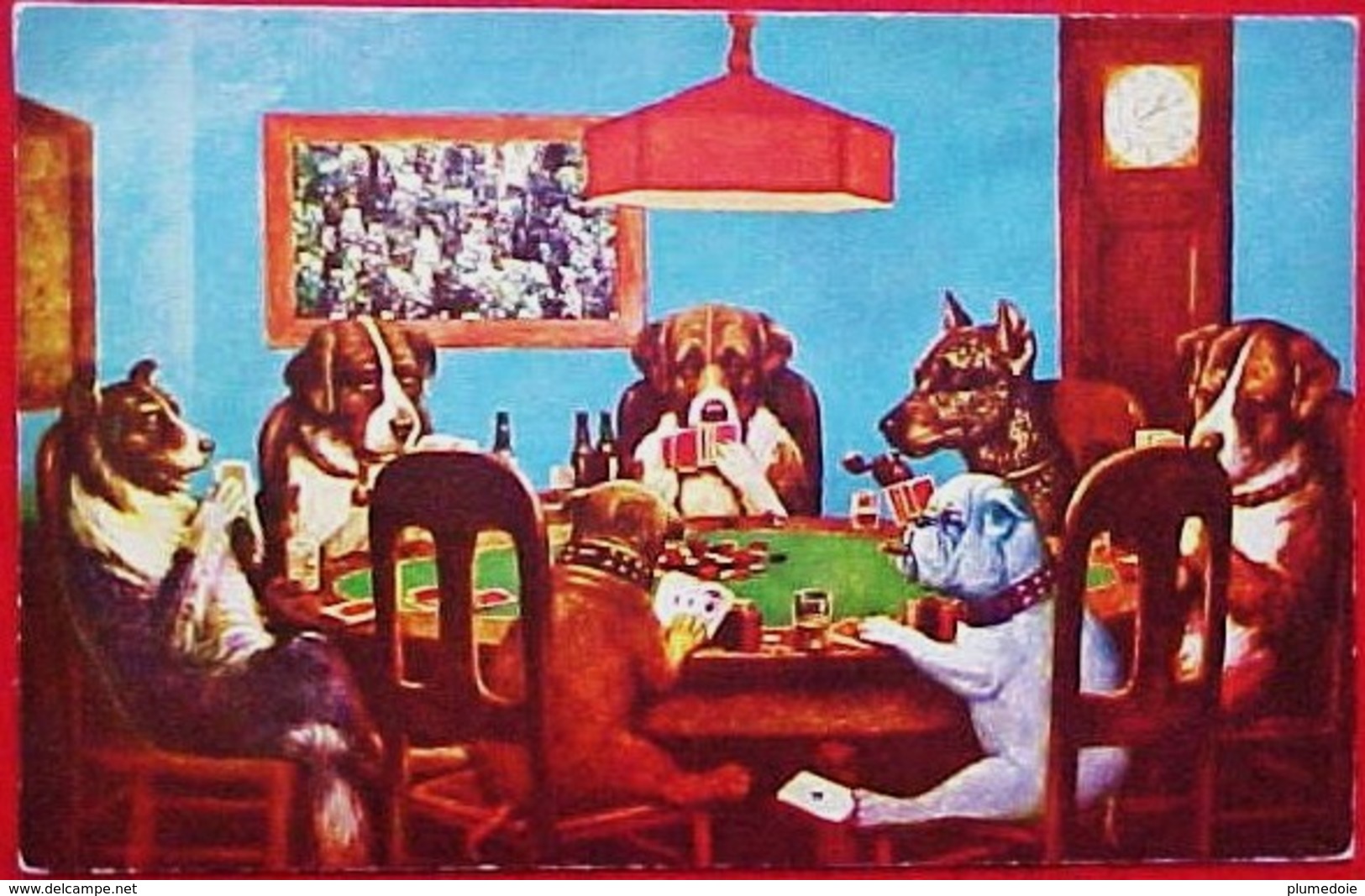 Cpa CHIENS Humanisés Jouant Aux CARTES, PARTIE De POKER , Chien Tricheur , BOULEDOGUE,DRESSED DOGS PLAYING CARDS OLD PC - Animaux Habillés