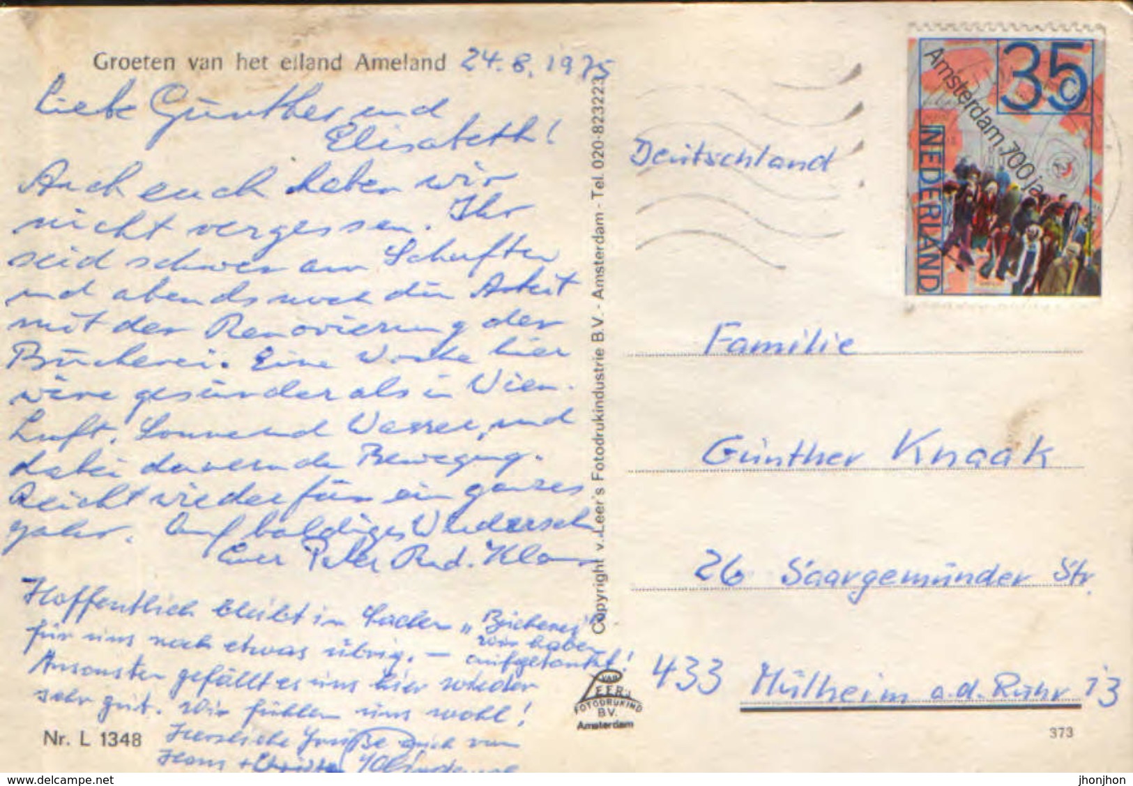 Nederland - Postcard Circulated In 1975  - Greetings From The Island Of Ameland   - 2/scans - Ameland