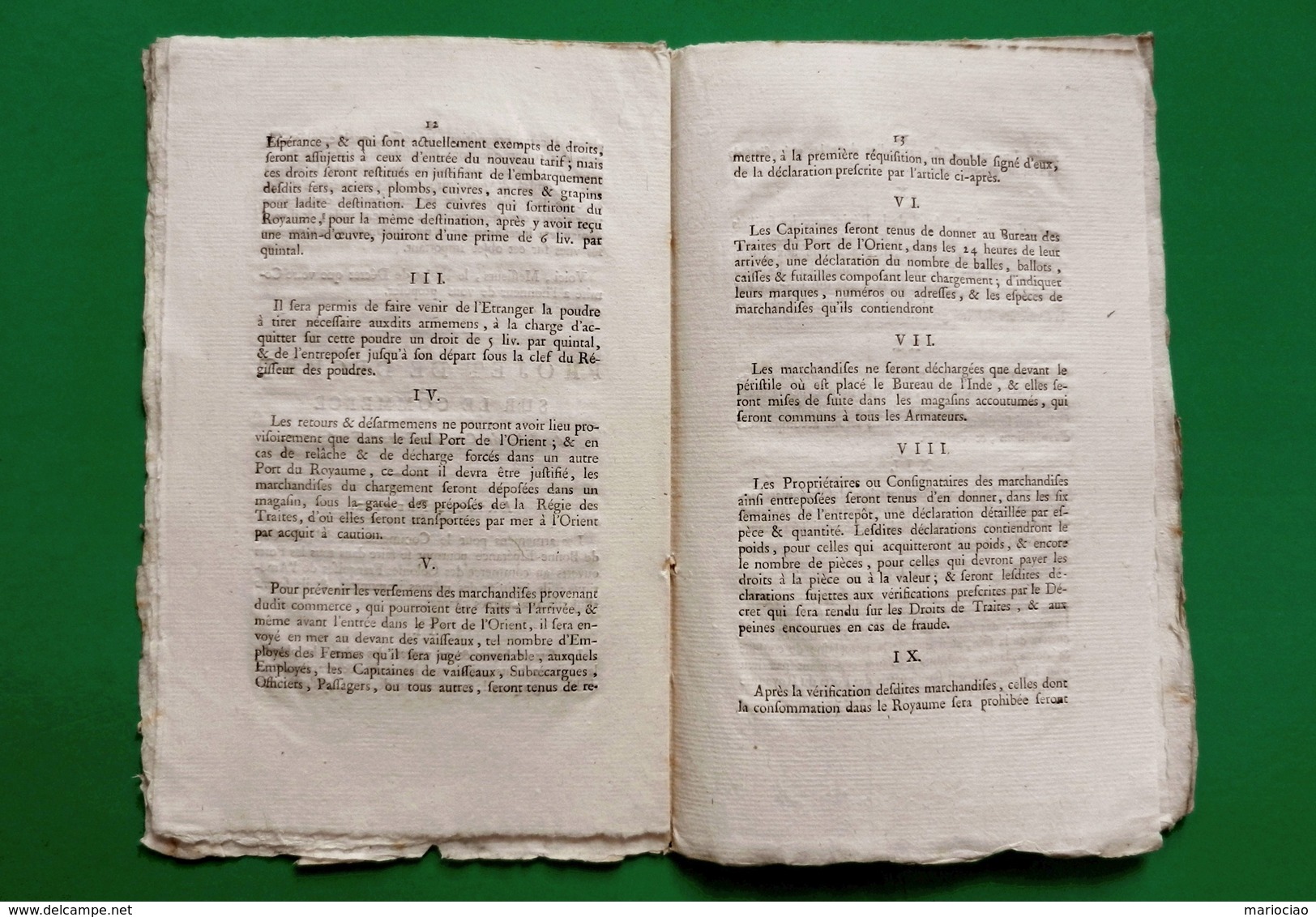 D-FR Révolution 1790 COMPAGNIE DES INDES Rapport Sur Le Commerce Au-delà Du Cap De Bonne-Espérance - Historical Documents