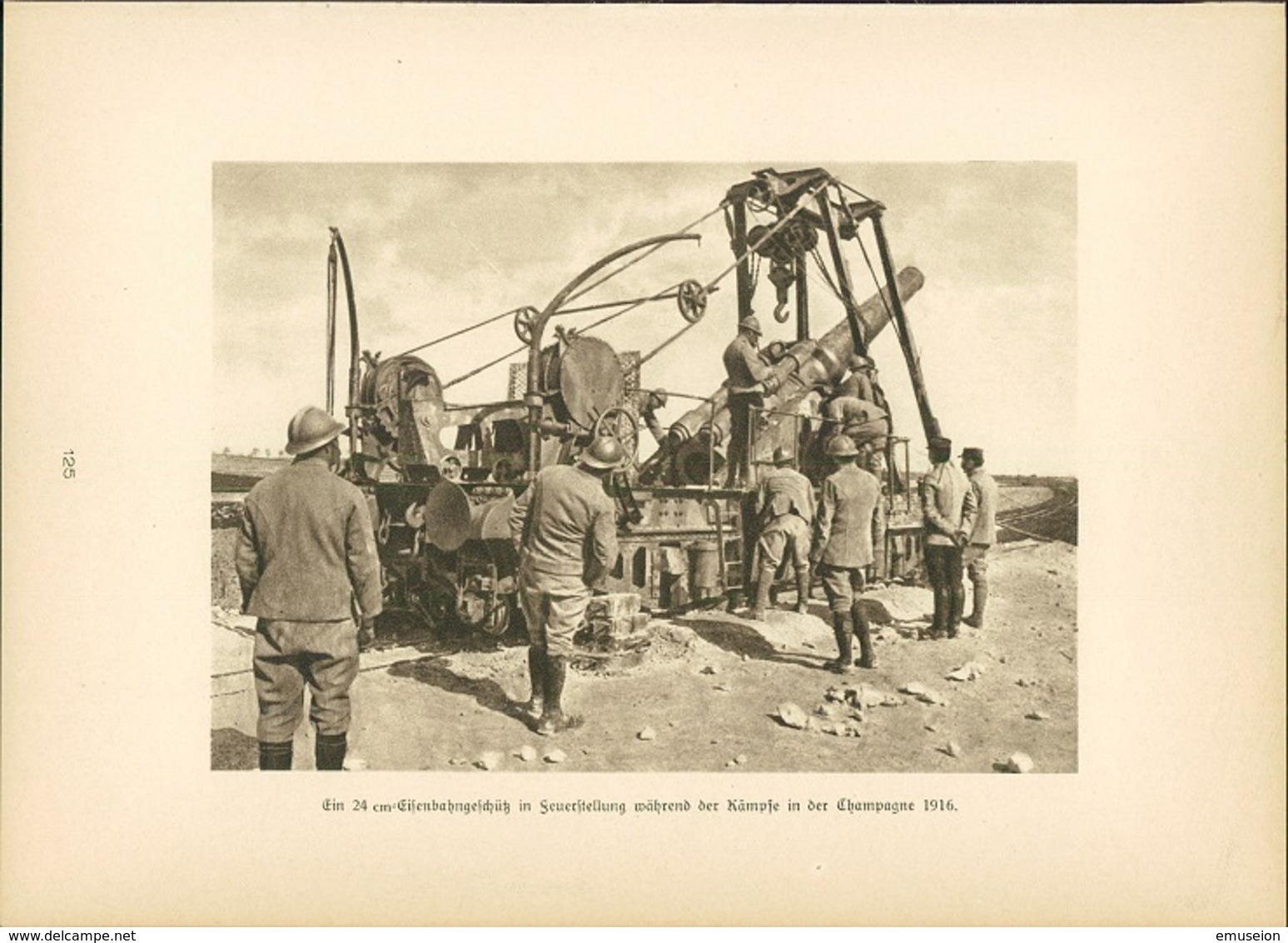 Kupfertiefdruck : 24cm-Geschütz Bei Bouvancourt (Marne, Oktober 1916) - 1. Weltkrieg - Entente - Prenten & Gravure